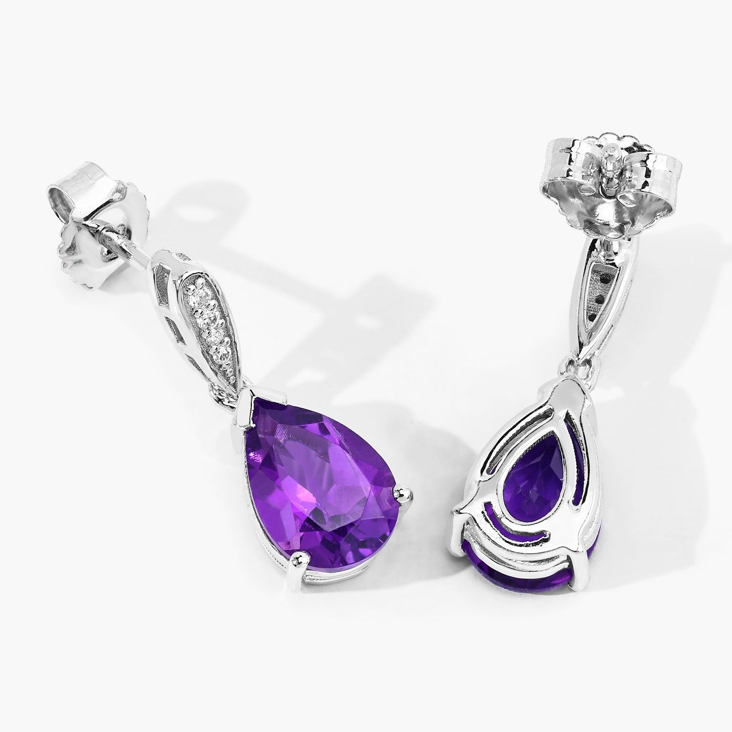 Genuine Amethyst and Lab Grown Diamond Silver Earrings