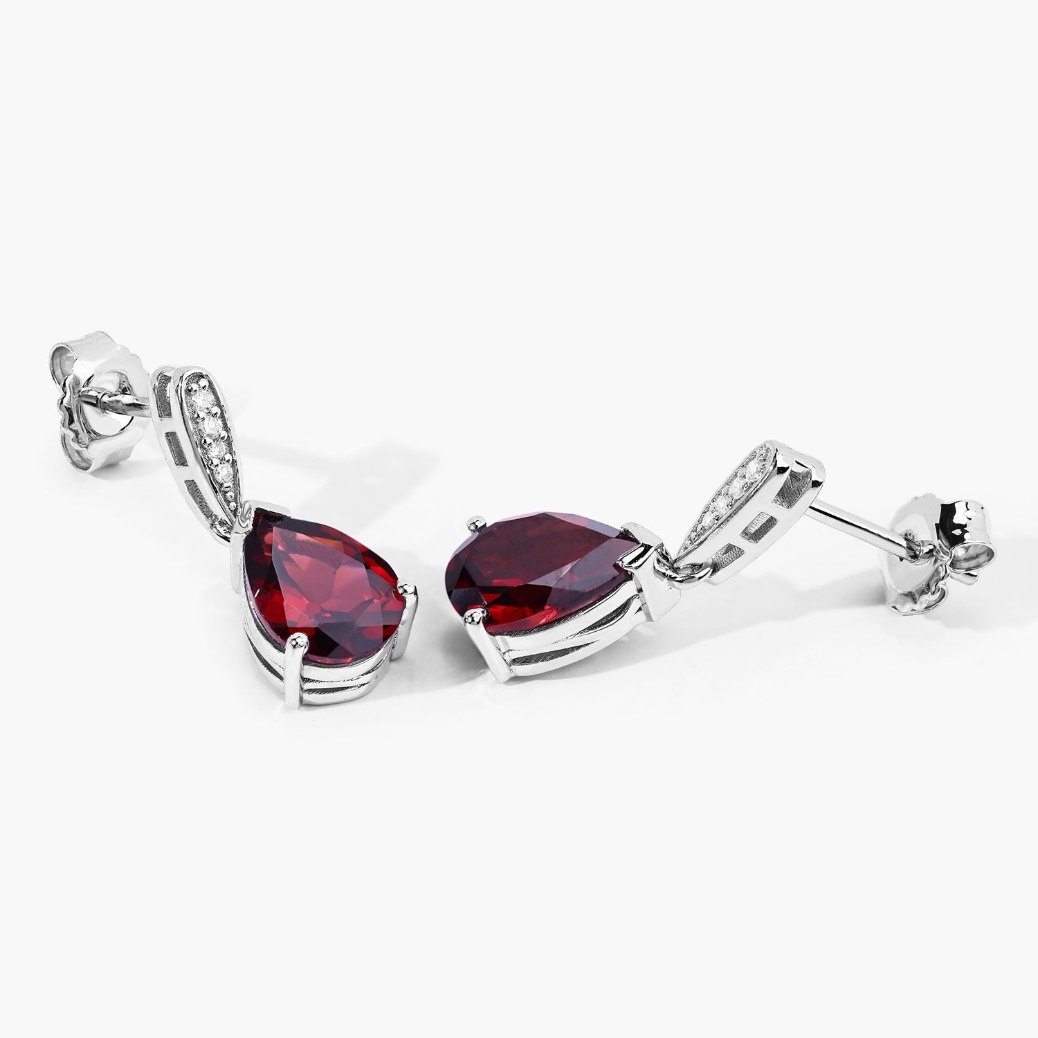 Genuine Mozambique Garnet and Lab Diamond Silver Earrings Fine Color Jewels