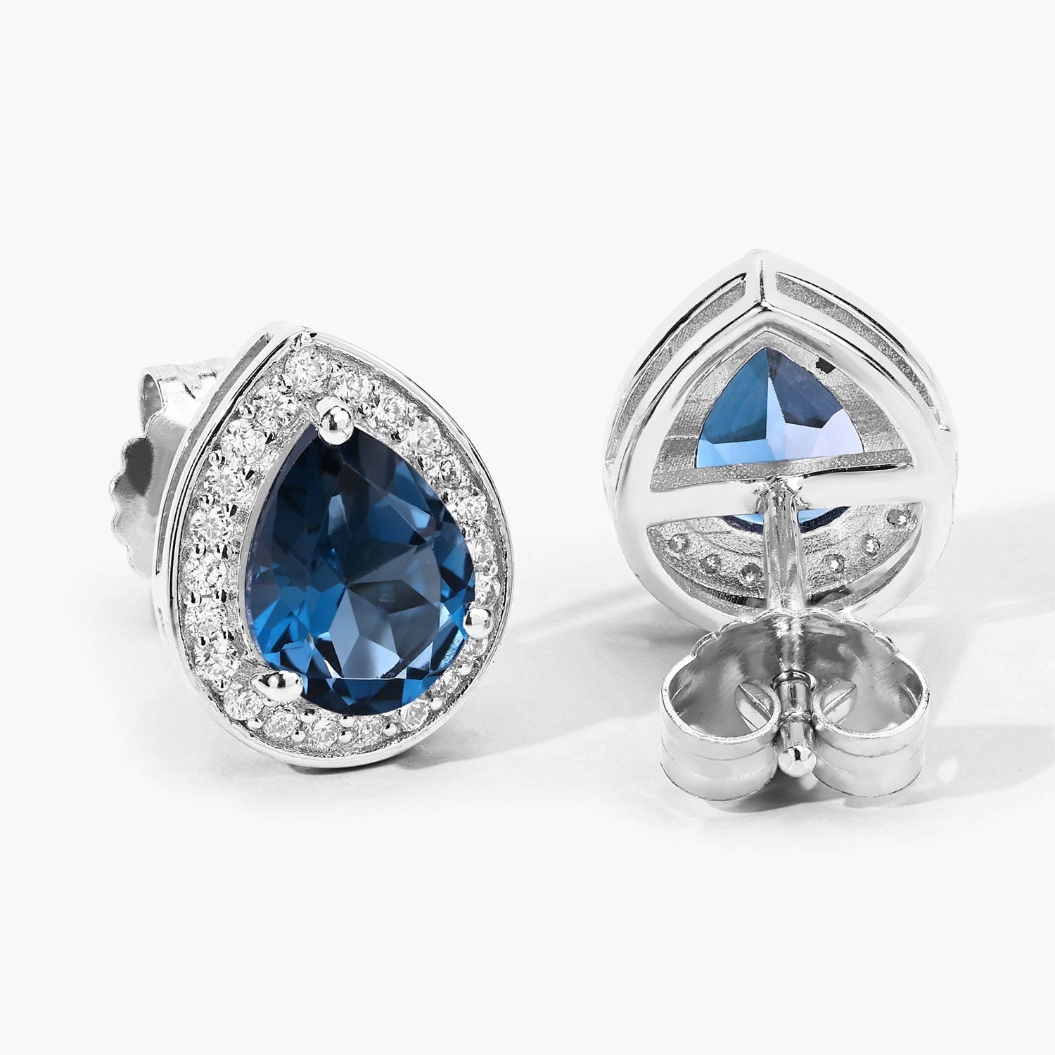 Genuine London Blue Topaz and Lab Diamond Silver Earrings