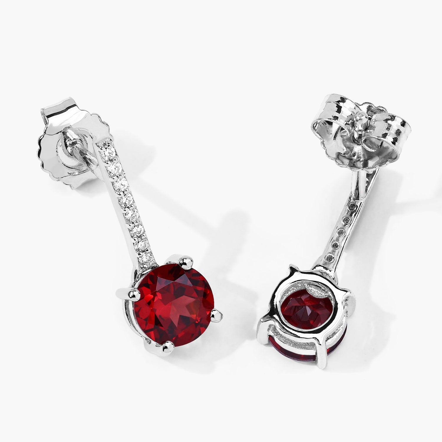 Genuine Mozambique Garnet and Lab Diamond Silver Earrings