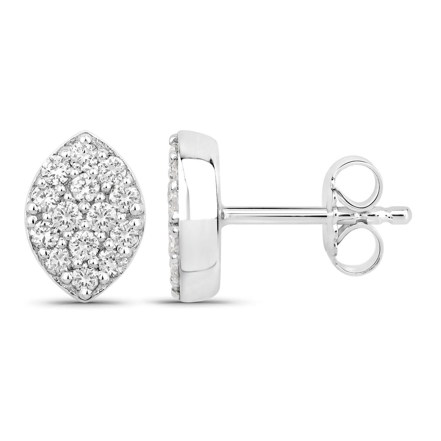 0.50 Cttw Round White Lab Diamond Pavé Rhodium Plated Silver Marquise Cluster Stud Earrings