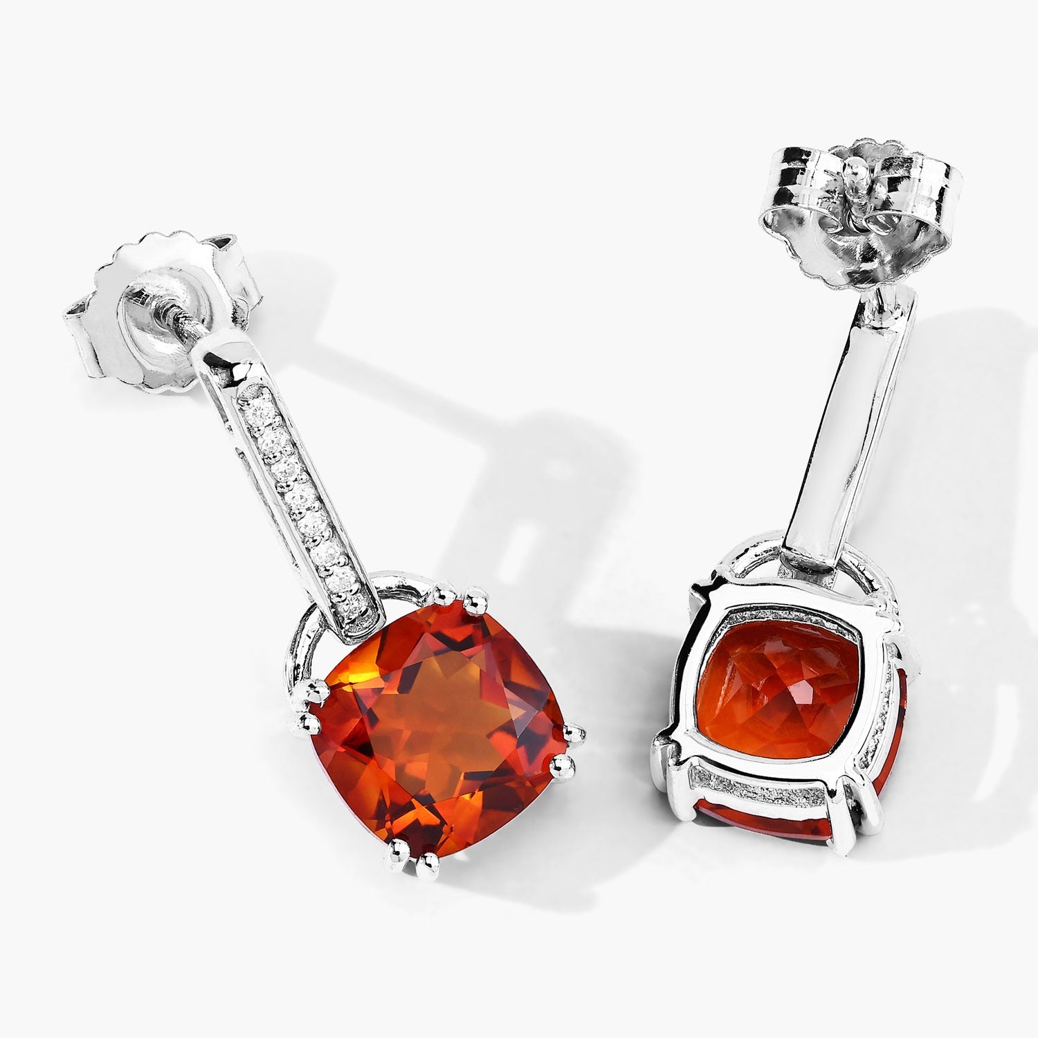 Genuine Madeira Citrine and Lab Diamond Silver Earrings