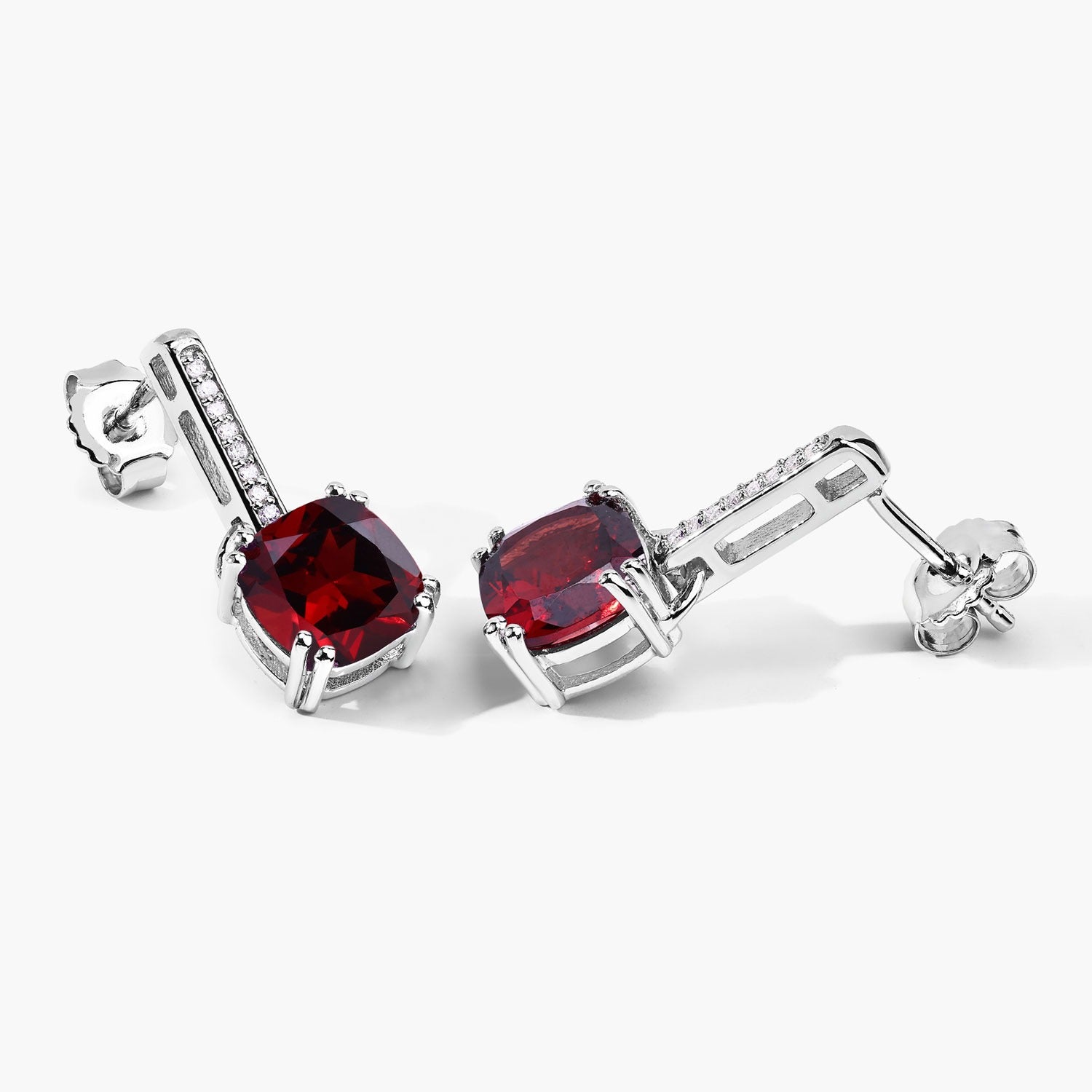 Genuine Mozambique Garnet and Lab Diamond Silver Earrings Fine Color Jewels