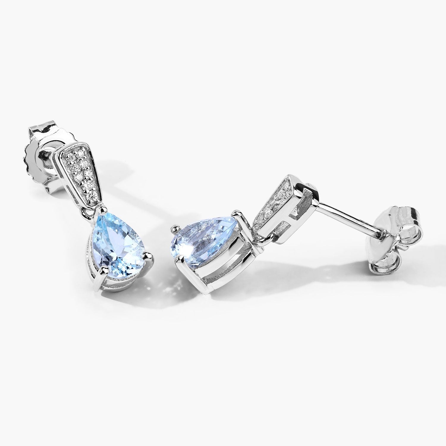Genuine Aquamarine Lab Diamond Silver Drop Earrings