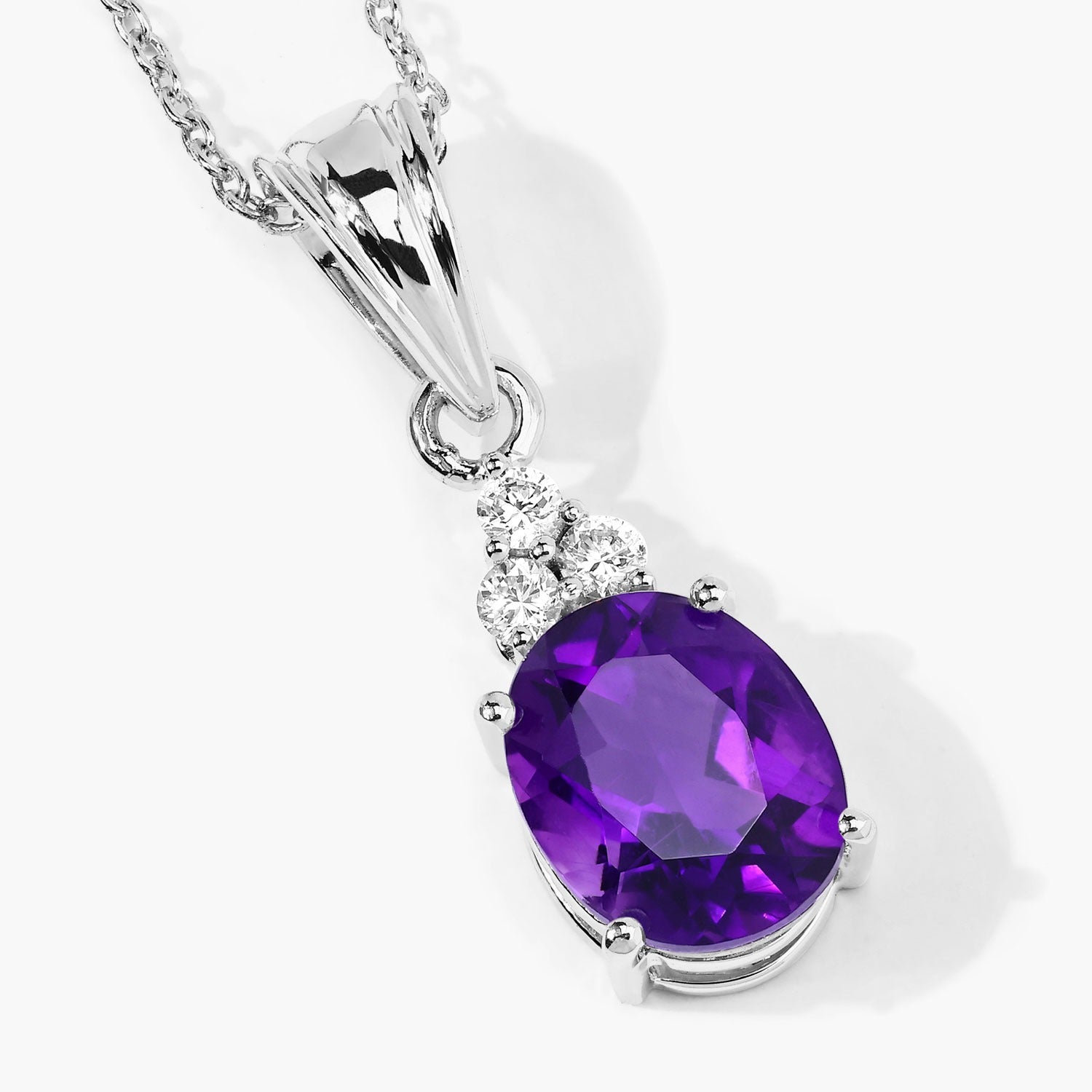 2.32 Ct Genuine Amethyst and Lab Grown Diamond Silver Oval Necklace