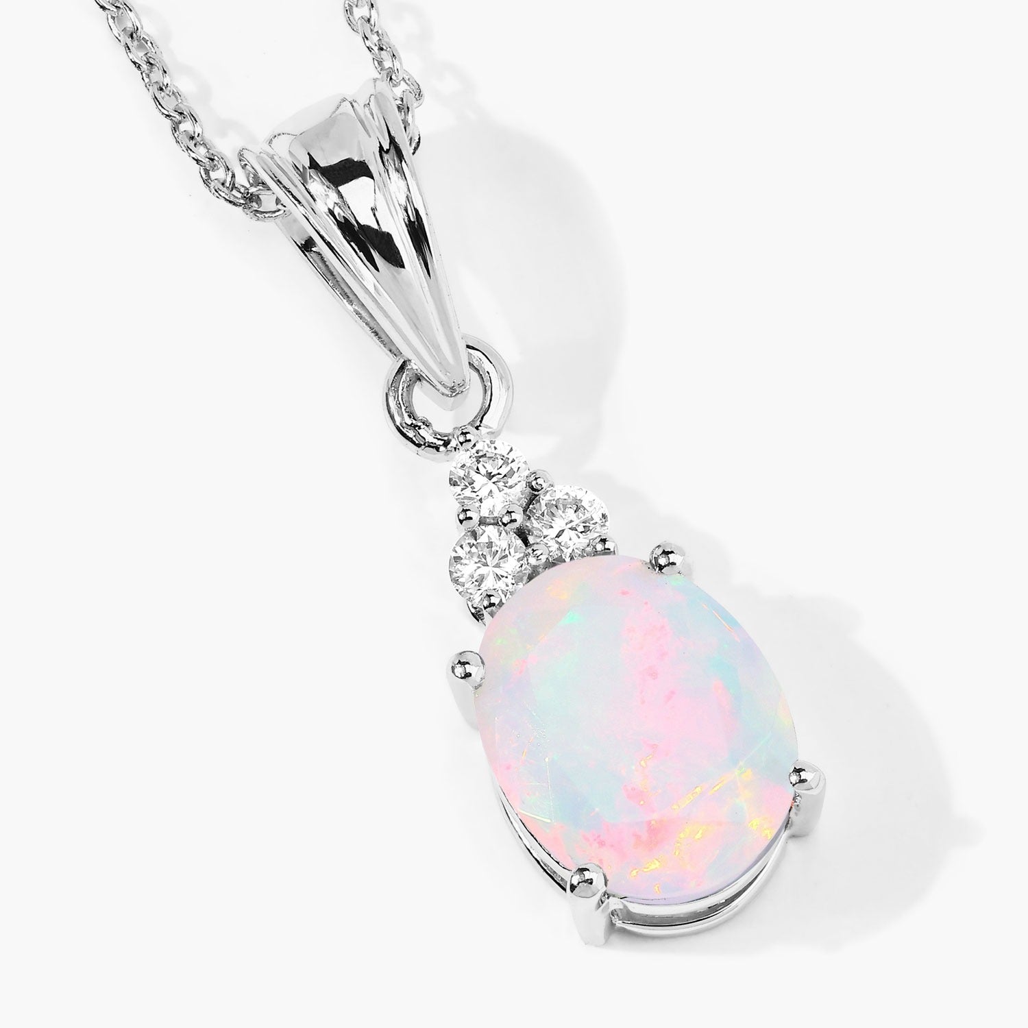 1.68 Ct Genuine Ethiopian Opal and Lab Grown Diamond Silver Necklace