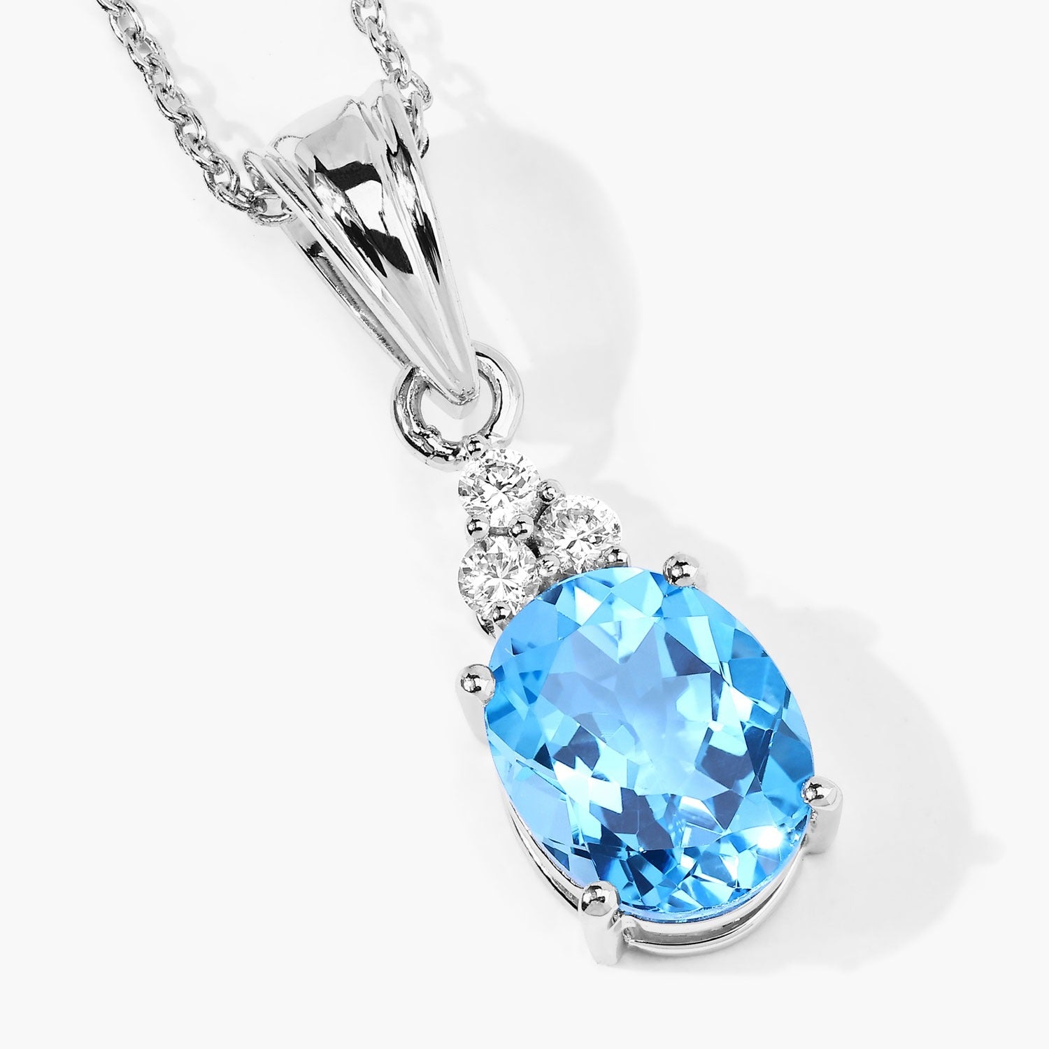 2.67 Ct Genuine Swiss Blue Topaz and Lab Diamond Silver Oval Necklace