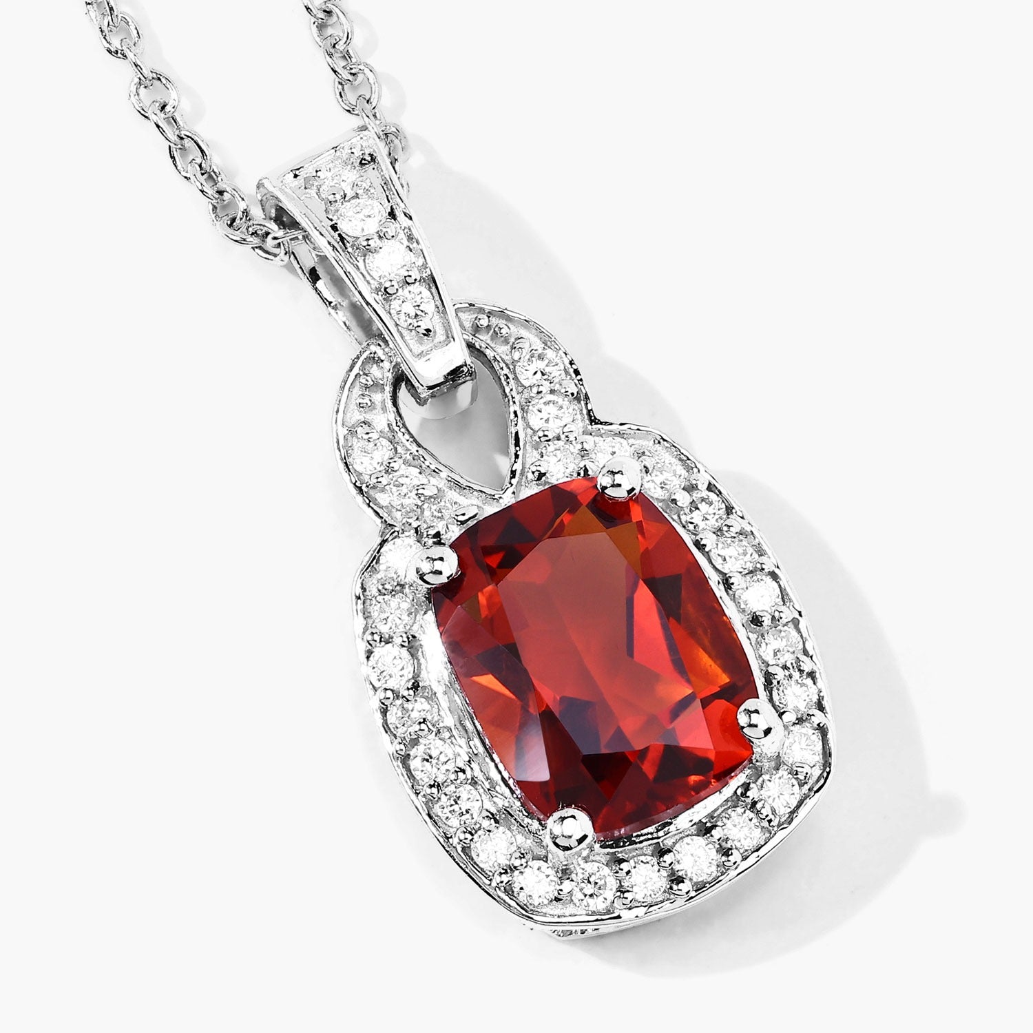 1.88 Ct Genuine Madeira Citrine and Lab Diamond Silver Necklace