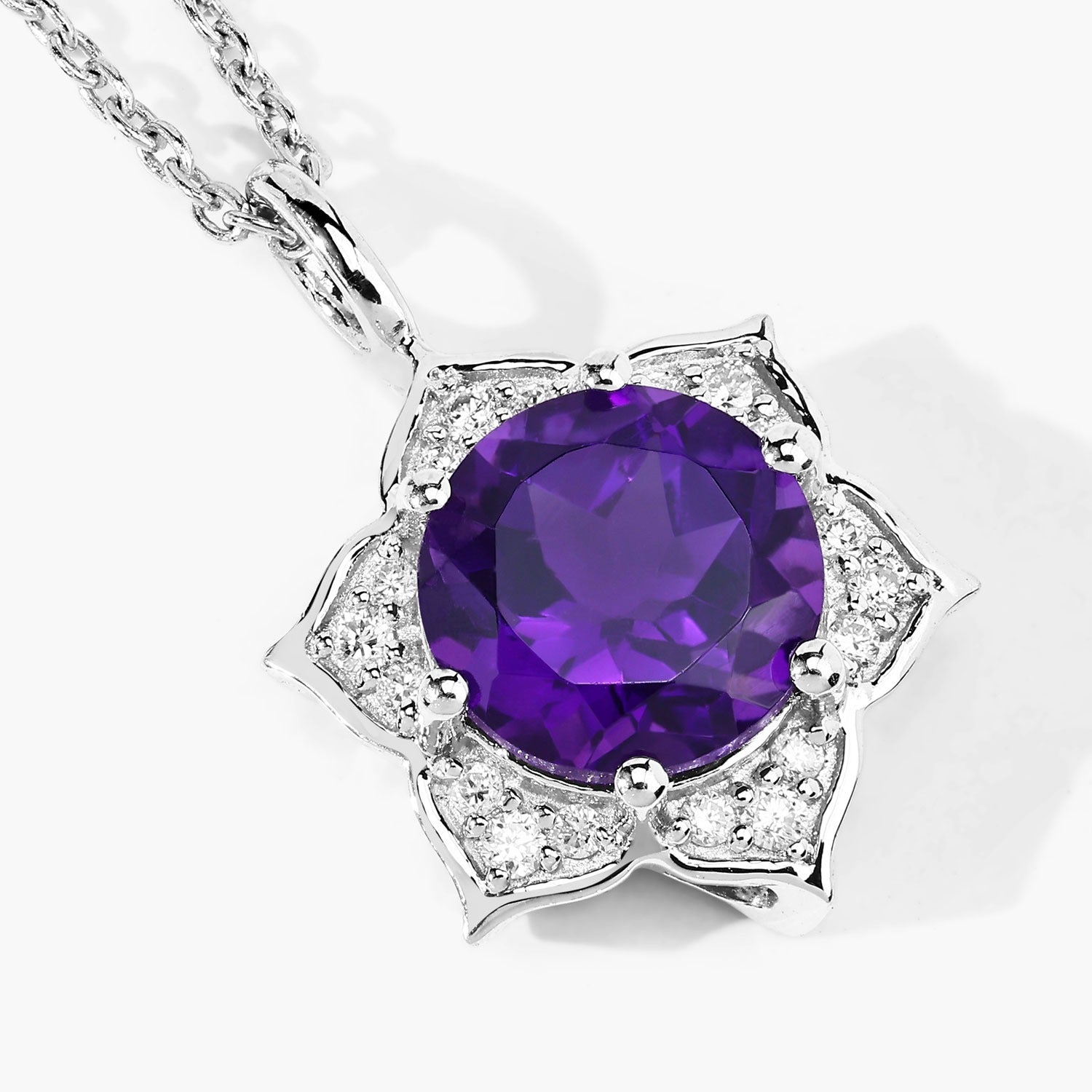 1.93 Ct Genuine Amethyst and Lab Diamond Silver Star Necklace
