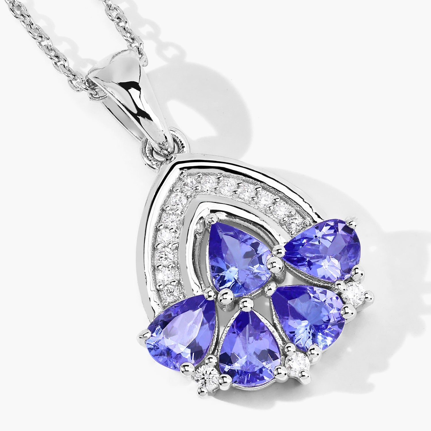 1.52 Ct Genuine Tanzanite and Lab Diamond Silver Trendy Necklace