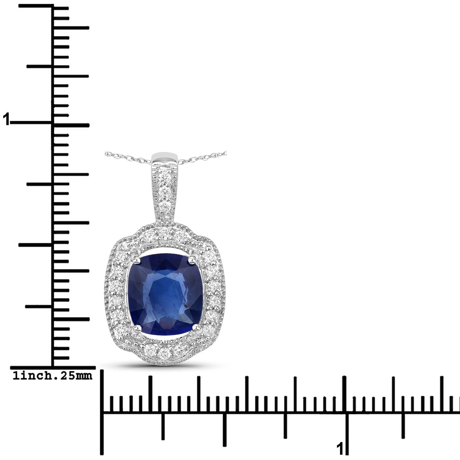 2.53 Ct Genuine Cushion Ceylon Blue Sapphire and Diamond 18K White Gold Halo Pendant