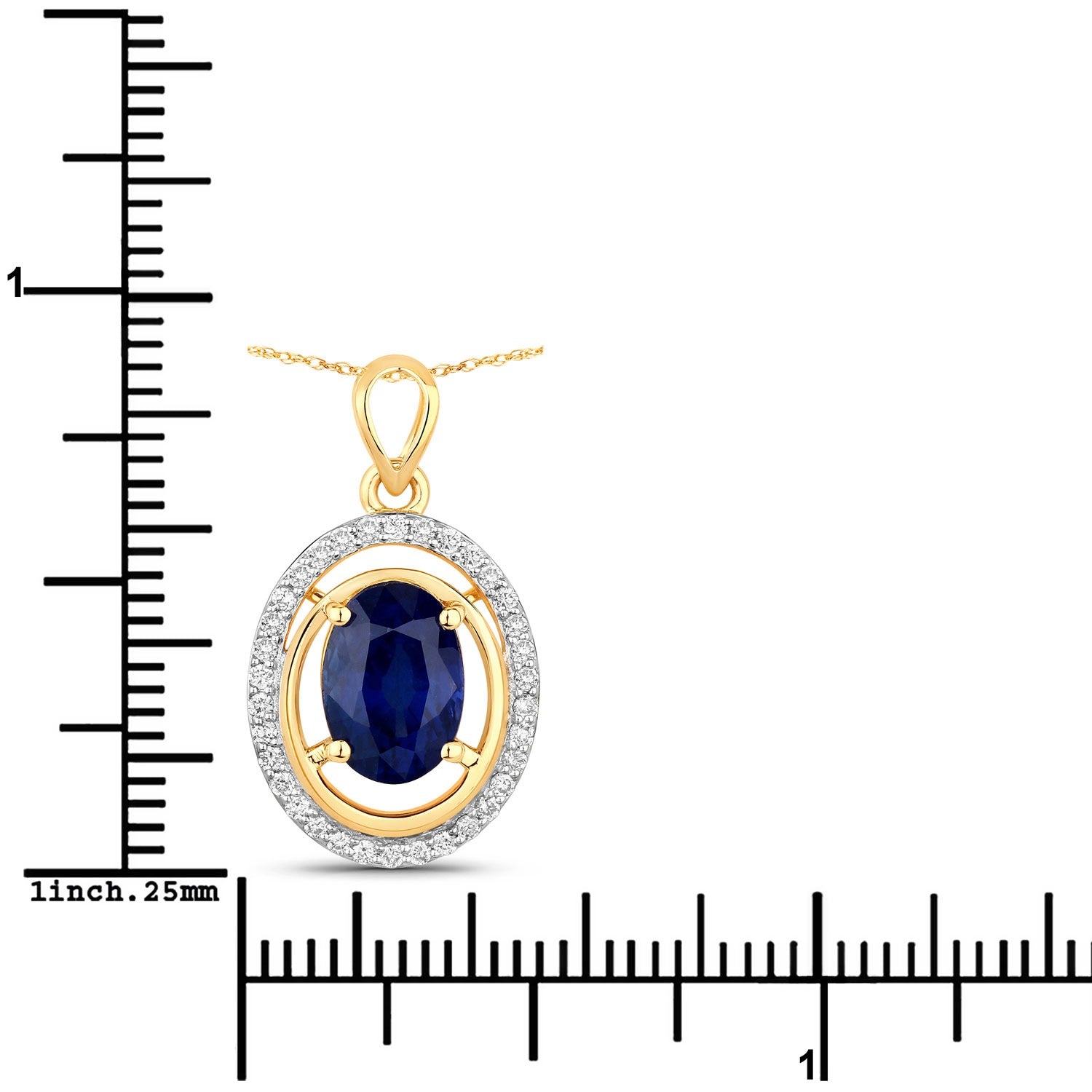 2.59 Ct Genuine Oval Ceylon Blue Sapphire and Diamond 18K Yellow Gold Statement Pendant