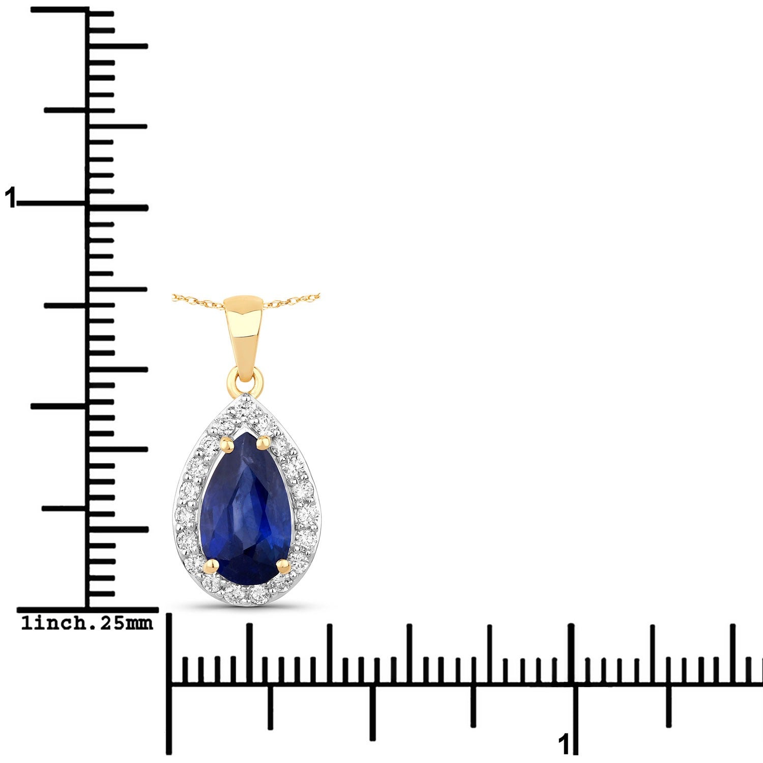 1.88 Ct Genuine Oval Ceylon Blue Sapphire and Diamond 18K Yellow Gold Teardrop Pendant
