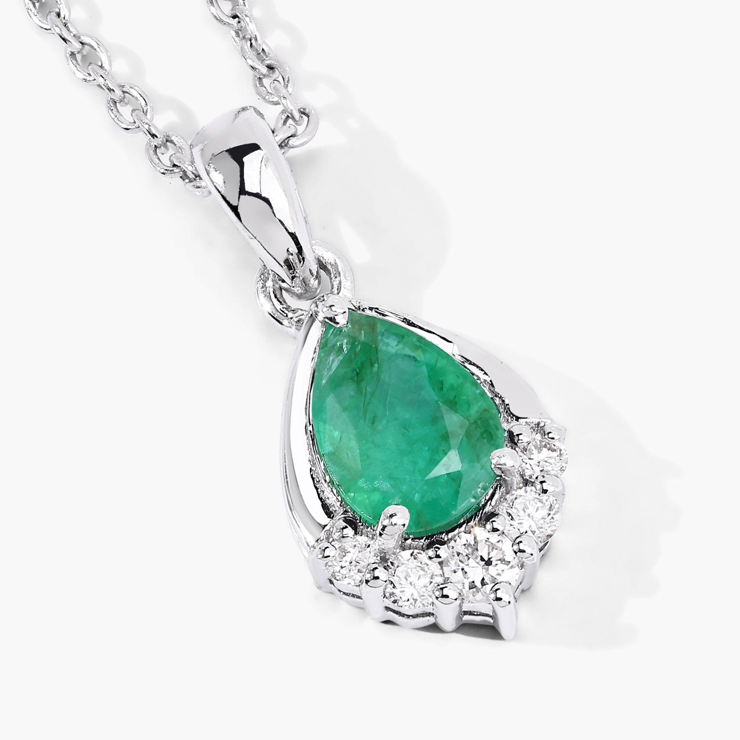 0.82 Ct Genuine Zambian Emerald and Lab Diamond Silver Teardrop Pendant Necklace Fine Color Jewels