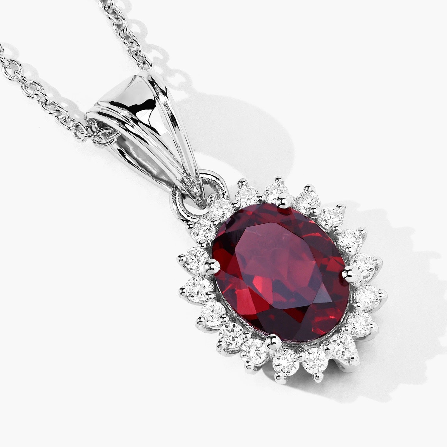 2.27 Carat Genuine Mozambique Garnet and Lab Diamond Silver Halo Necklace