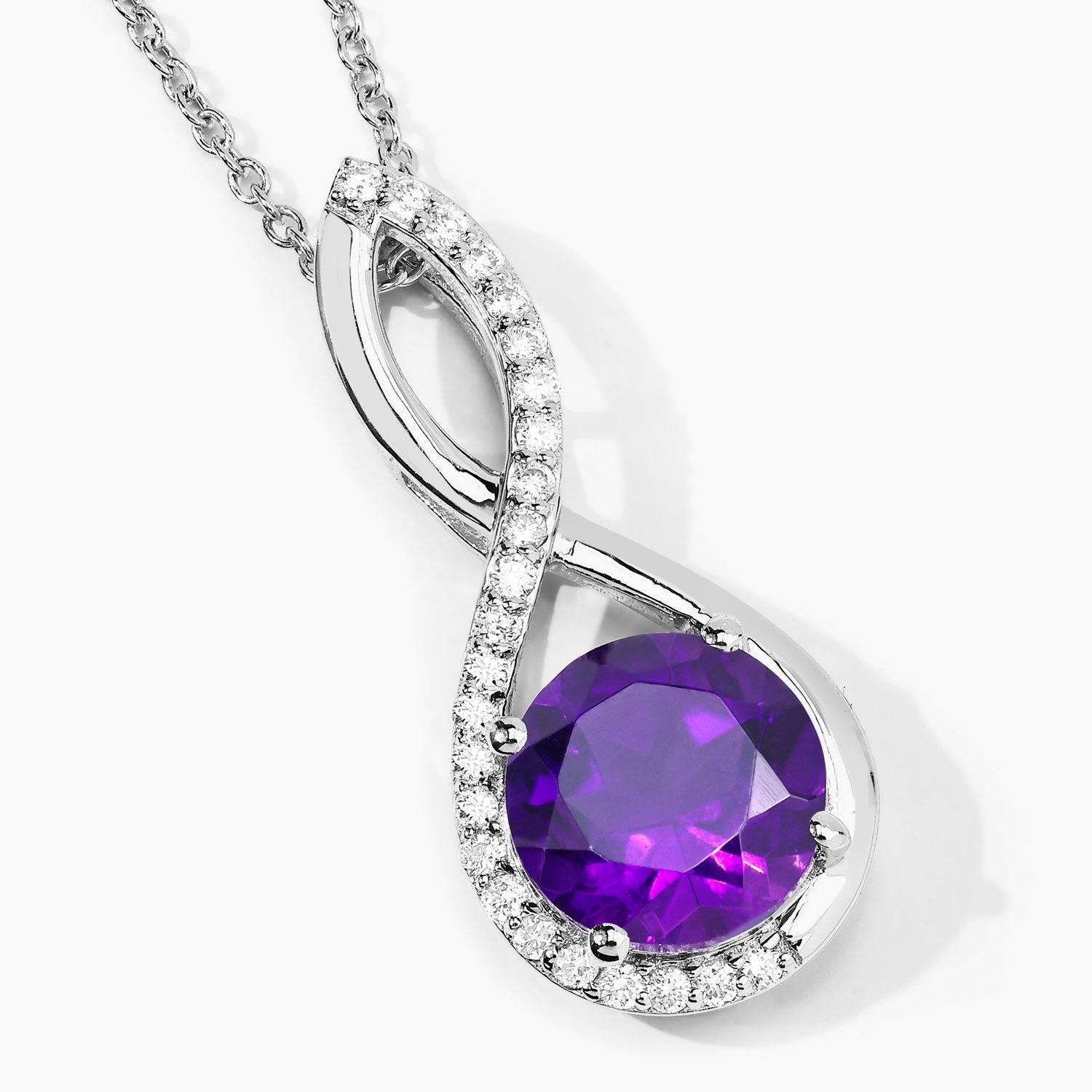 2.64 Ct Genuine Amethyst and Lab Diamond Silver Infinity Necklace