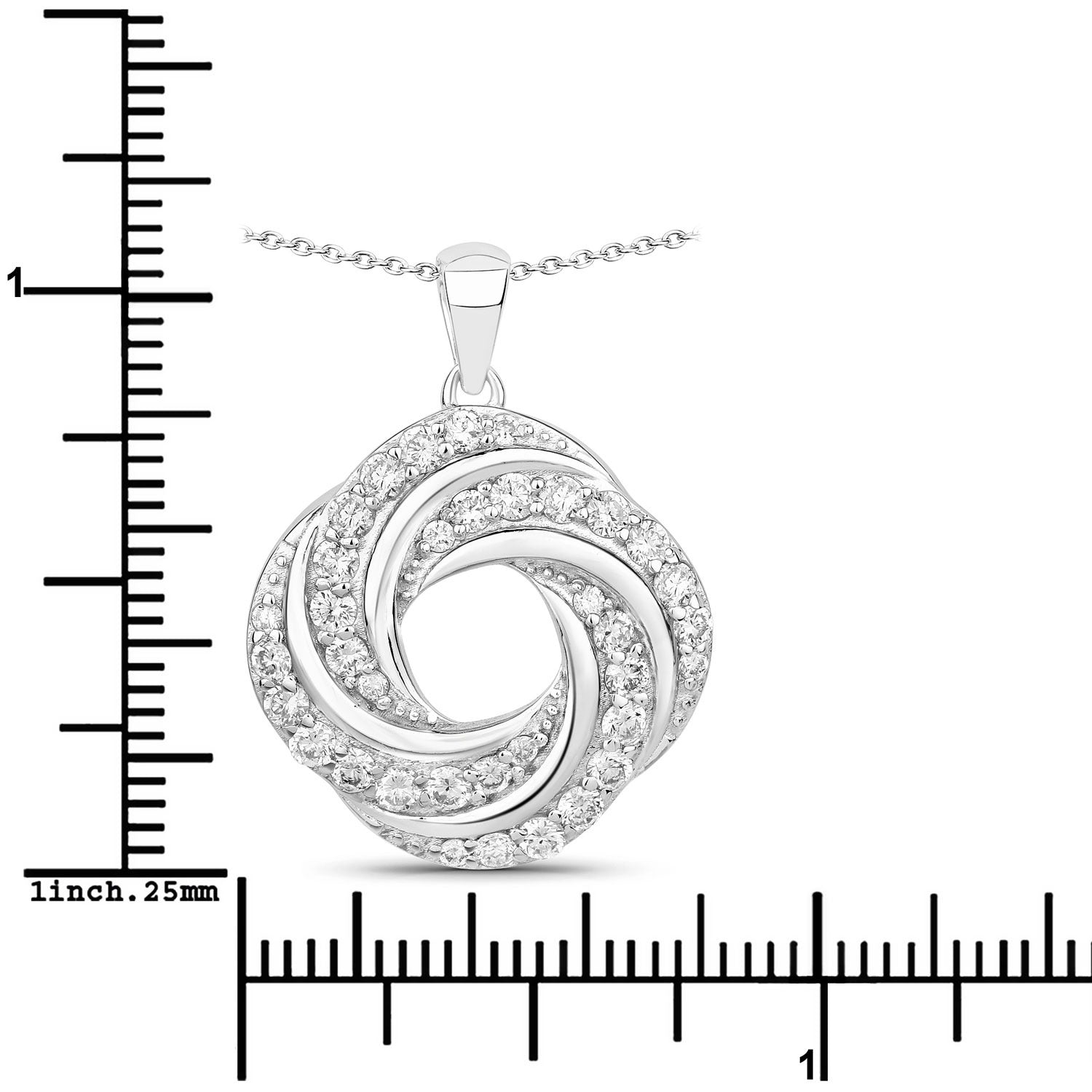 1 Cttw Round Lab Diamond Prong Rhodium Plated Silver Swirl Love Knot Pendant
