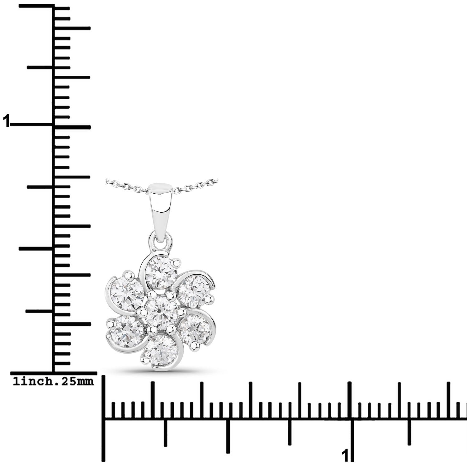 1 Cttw Round Lab Diamond Prong Rhodium Plated Silver Floral Cluster Pendant