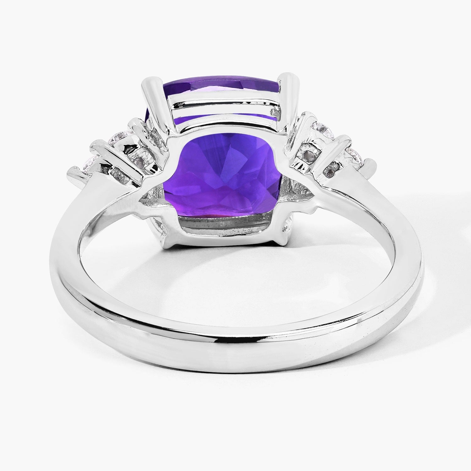 2.81 Ct Genuine Amethyst and Lab Grown Diamond Silver Cushion Cocktail Ring Fine Color Jewels