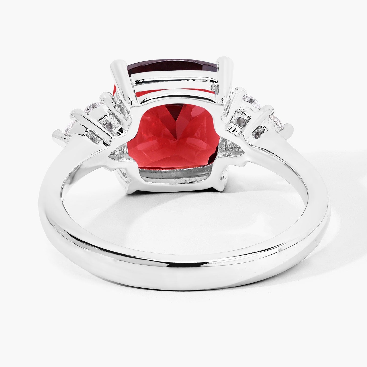 3.71 Ct Genuine Mozambique Garnet and Lab Diamond Silver Cushion Cocktail Ring Fine Color Jewels