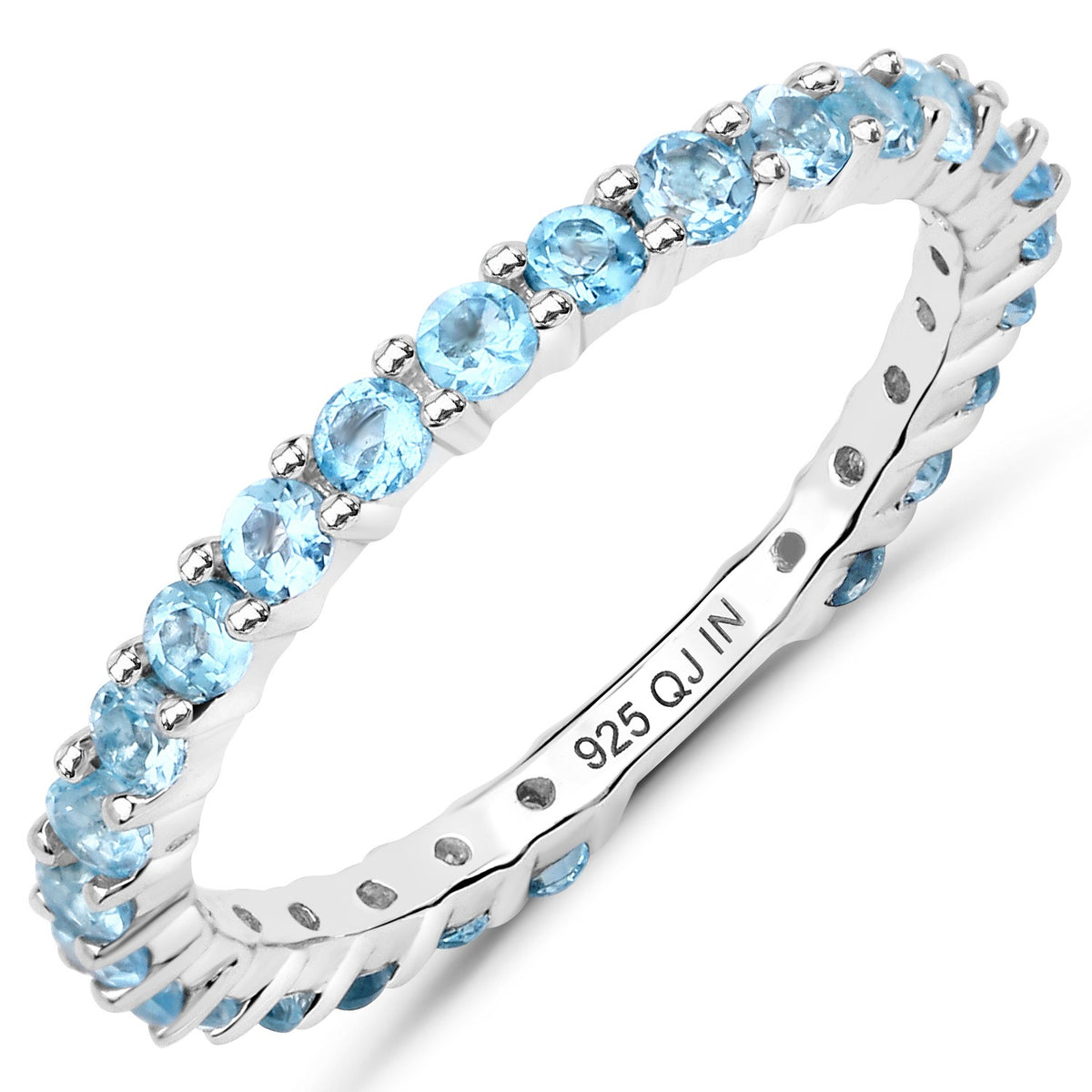 0.94 Ct Round Swiss Blue Topaz Rhodium Over 925 Sterling Silver Eternity Band Ring
