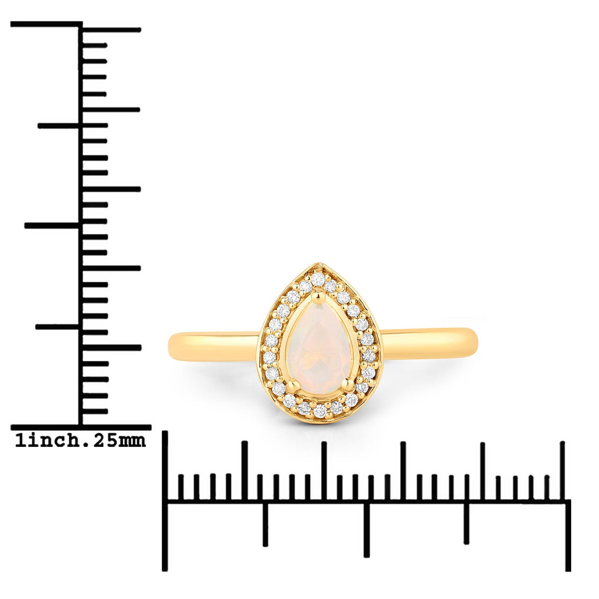 0.31 Cttw  Pear White Ethiopian Opal White Diamond 14K Yellow Gold Halo Ring