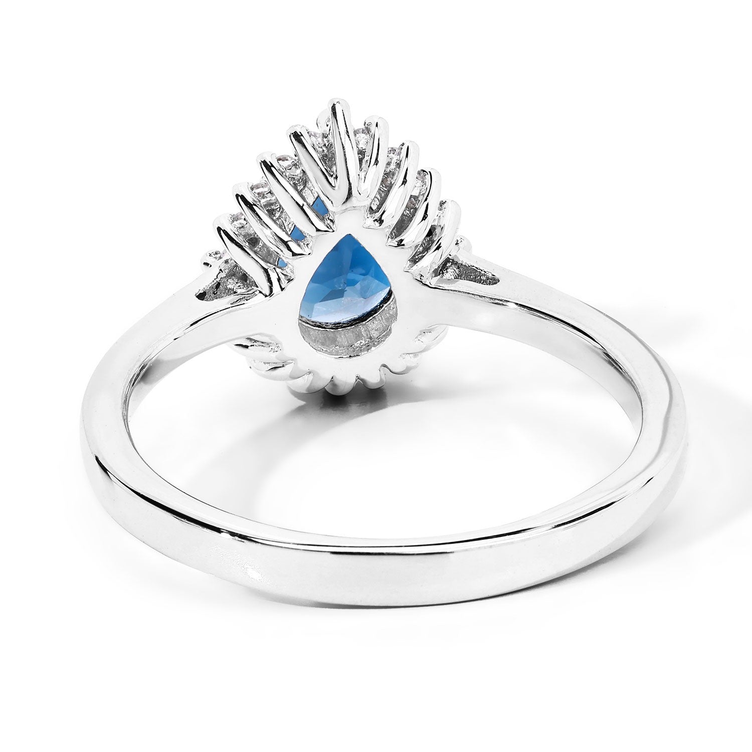 1.27 Ct Genuine London Blue Topaz and Lab Diamond Silver Pear Shaped Halo Ring Fine Color Jewels