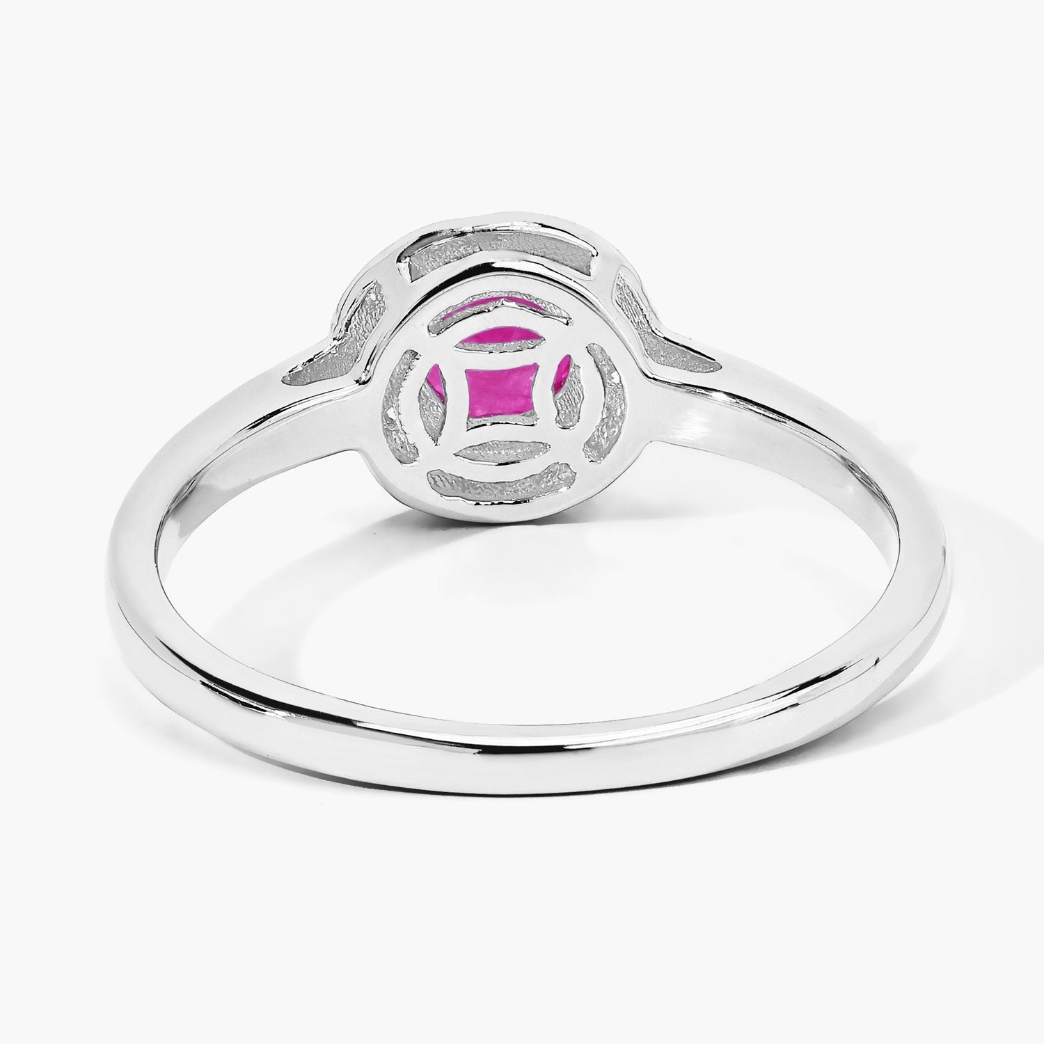 0.64 Ct Genuine Mozambique Ruby and Lab Grown Diamond Silver Halo Ring Fine Color Jewels