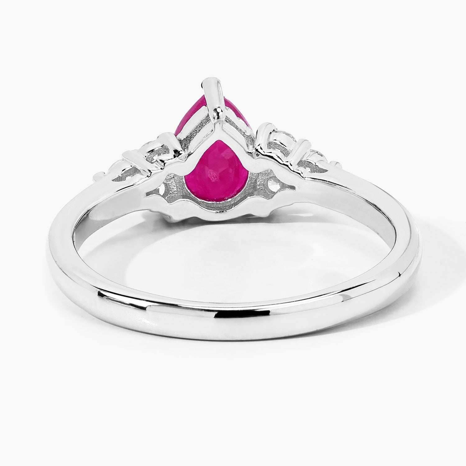 1.01 Ct Genuine Mozambique Ruby and Lab Diamond Sterling Silver Pear Cut Cocktail Ring Fine Color Jewels