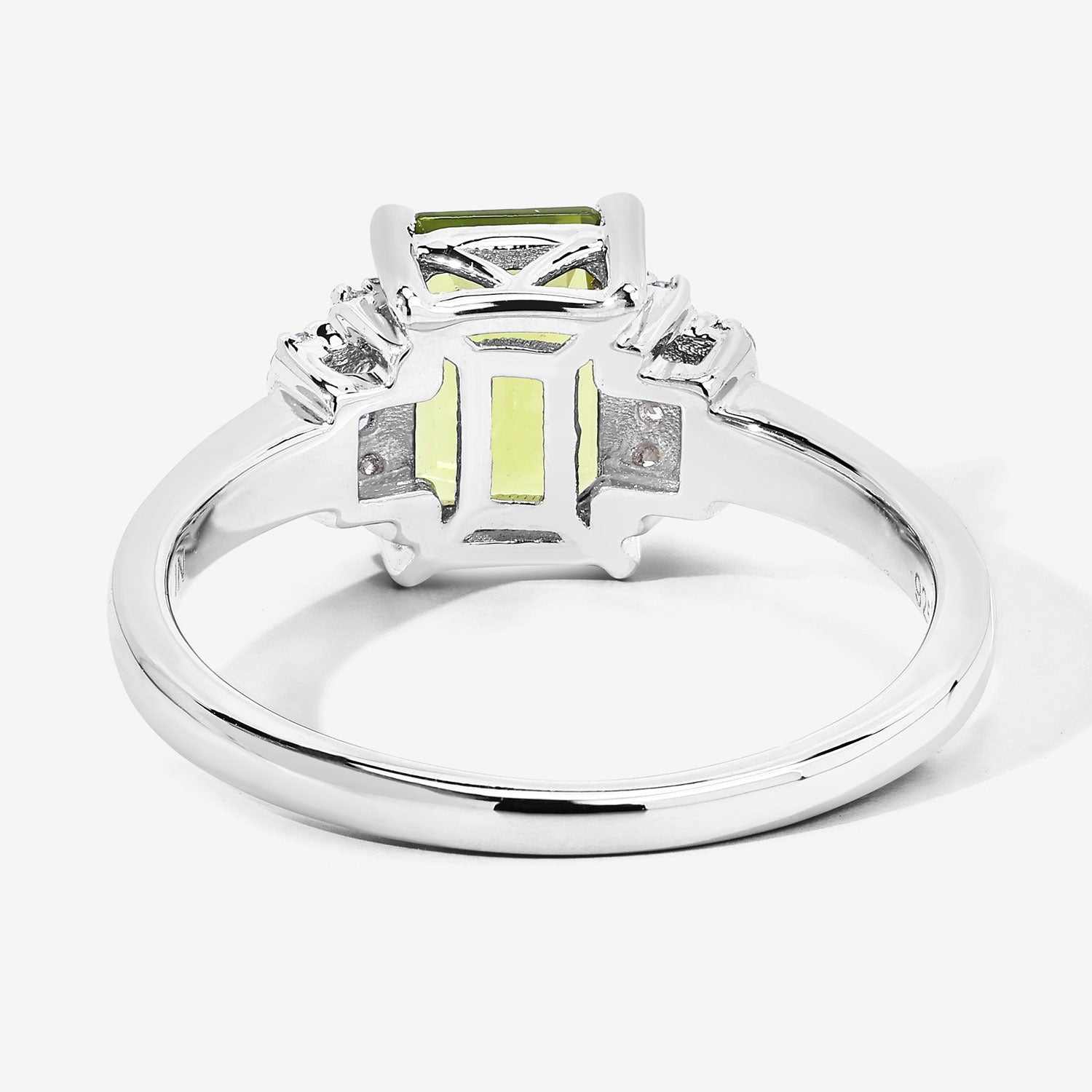 1.74 Carat Genuine Peridot and Lab Diamond Sterling Silver Cocktail Ring Fine Color Jewels