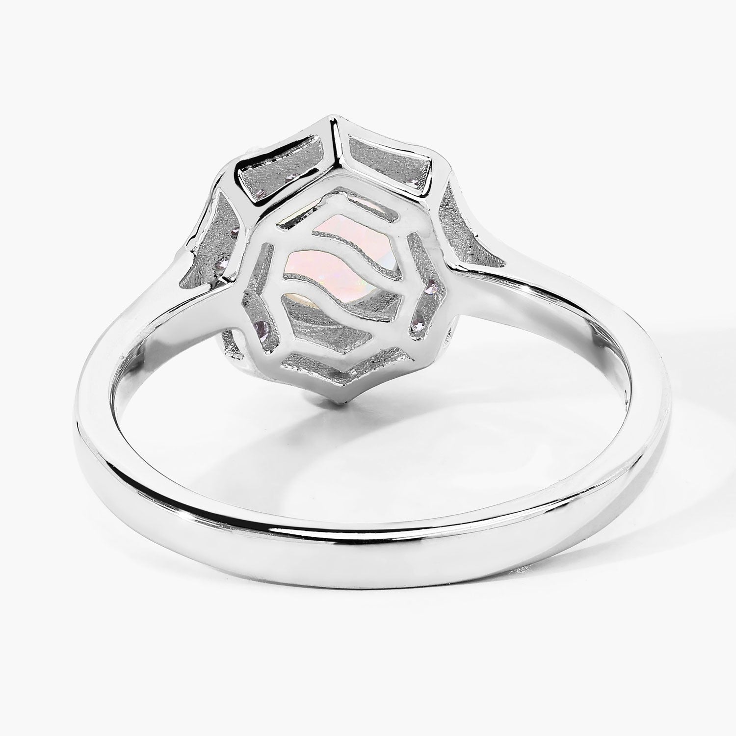 0.77 Ct Genuine Ethiopian Opal and Lab Diamond Sterling Silver Halo Ring Fine Color Jewels