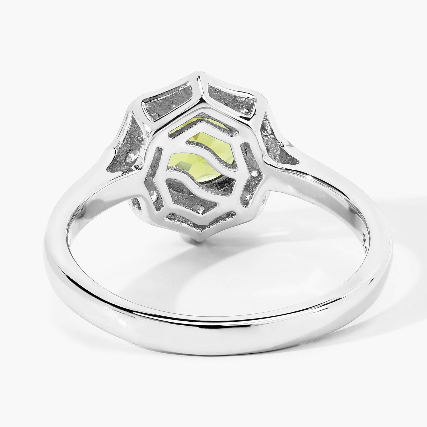 1.27 Ct Genuine Green Peridot and Lab Diamond Sterling Silver Halo Ring Fine Color Jewels