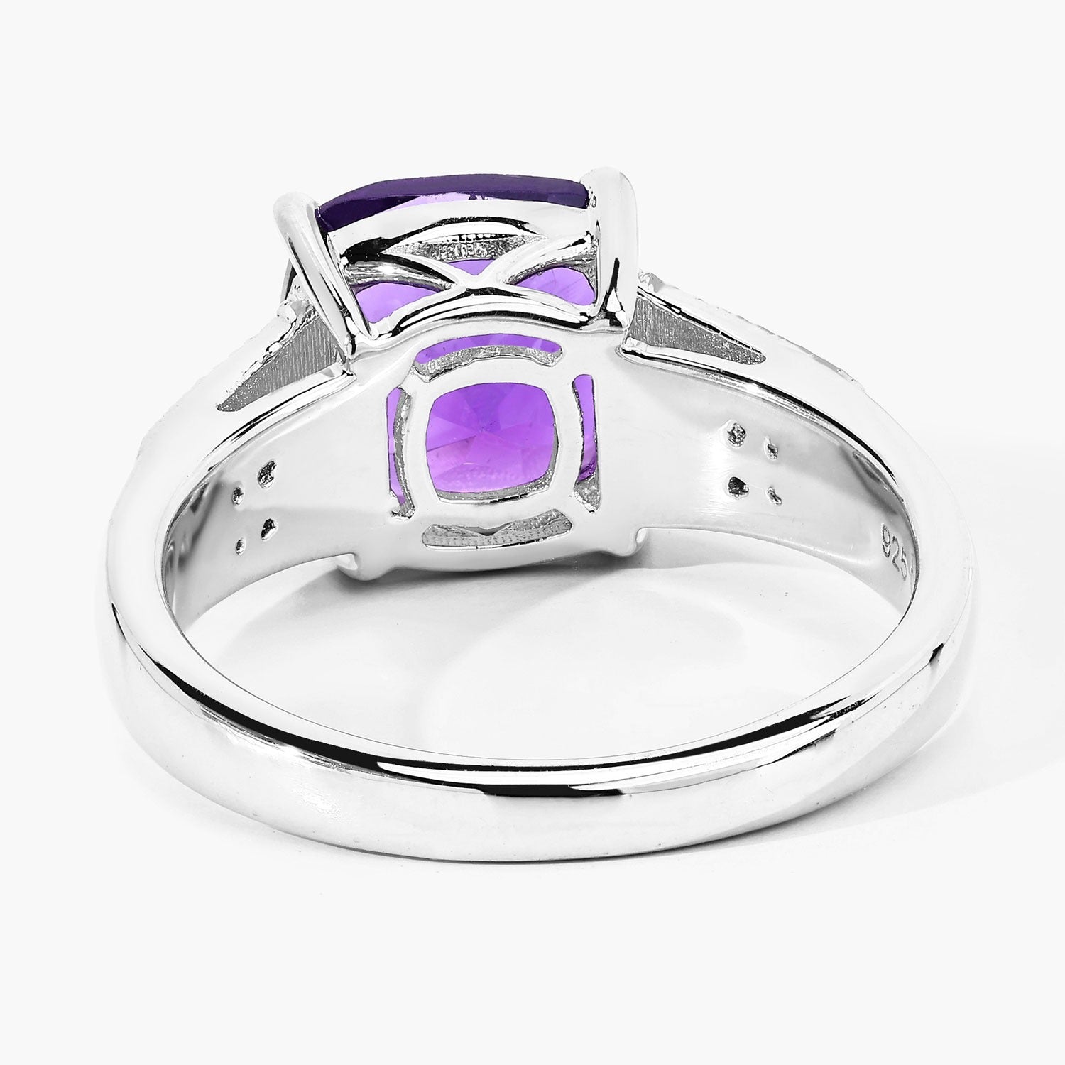 2.77 Ct Genuine Purple Amethyst and Lab Diamond Silver Bridge Ring Fine Color Jewels
