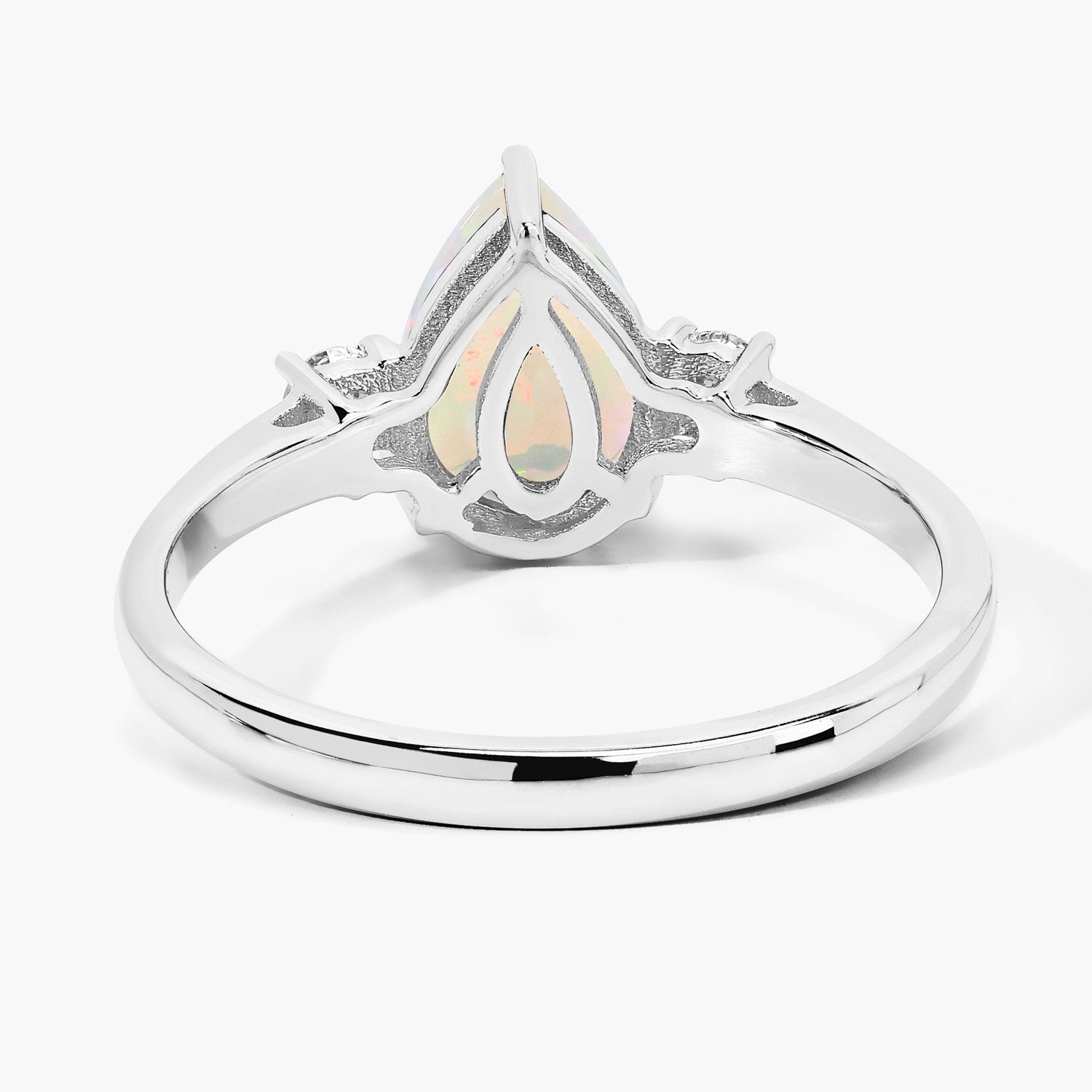 1.02 Ct Genuine Pear Shaped Ethiopian Opal and Lab Diamond Silver 3 Stone Ring Fine Color Jewels