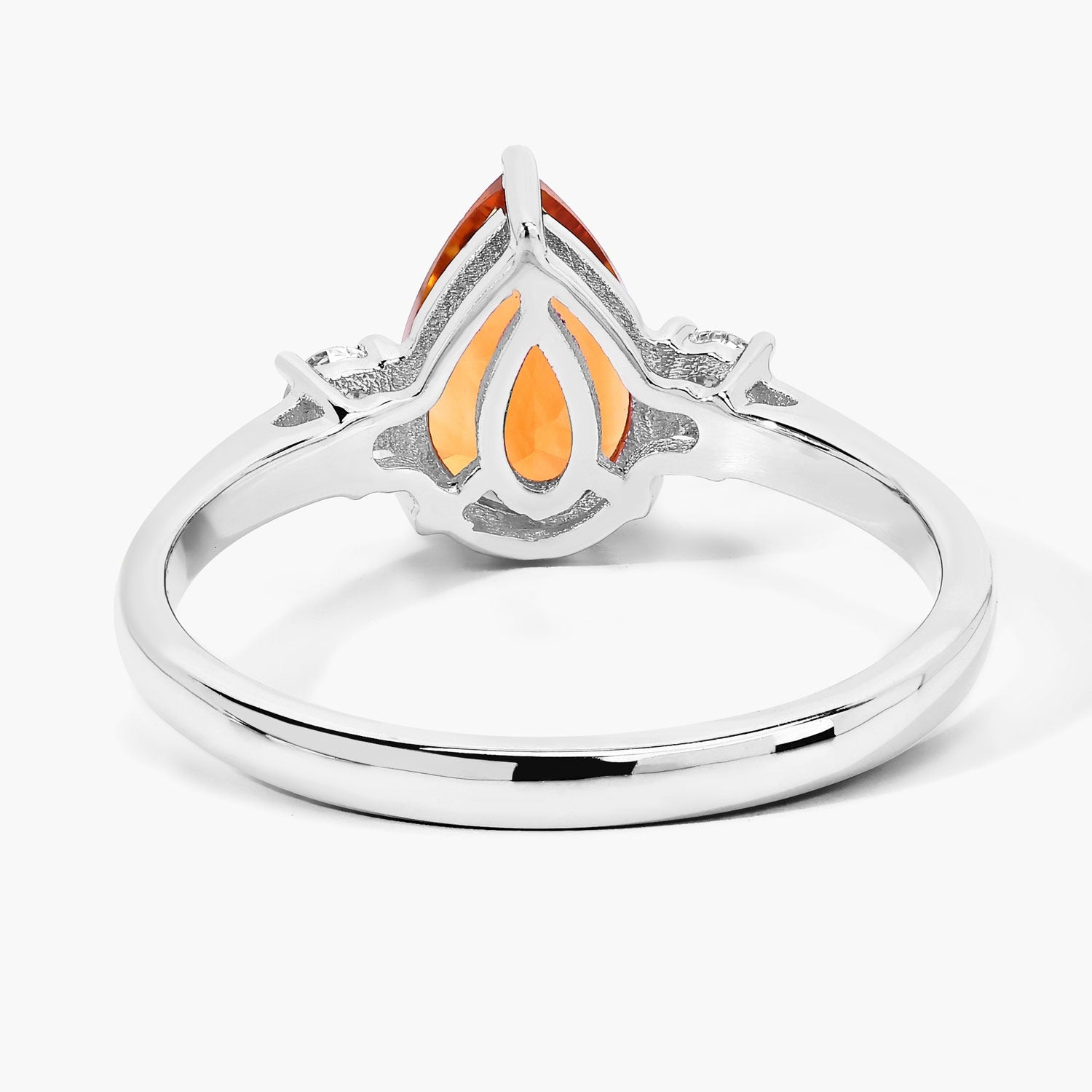 1.17 Ct Genuine Pear Shaped Madeira Citrine and Lab Diamond Silver 3 Stone Ring Fine Color Jewels