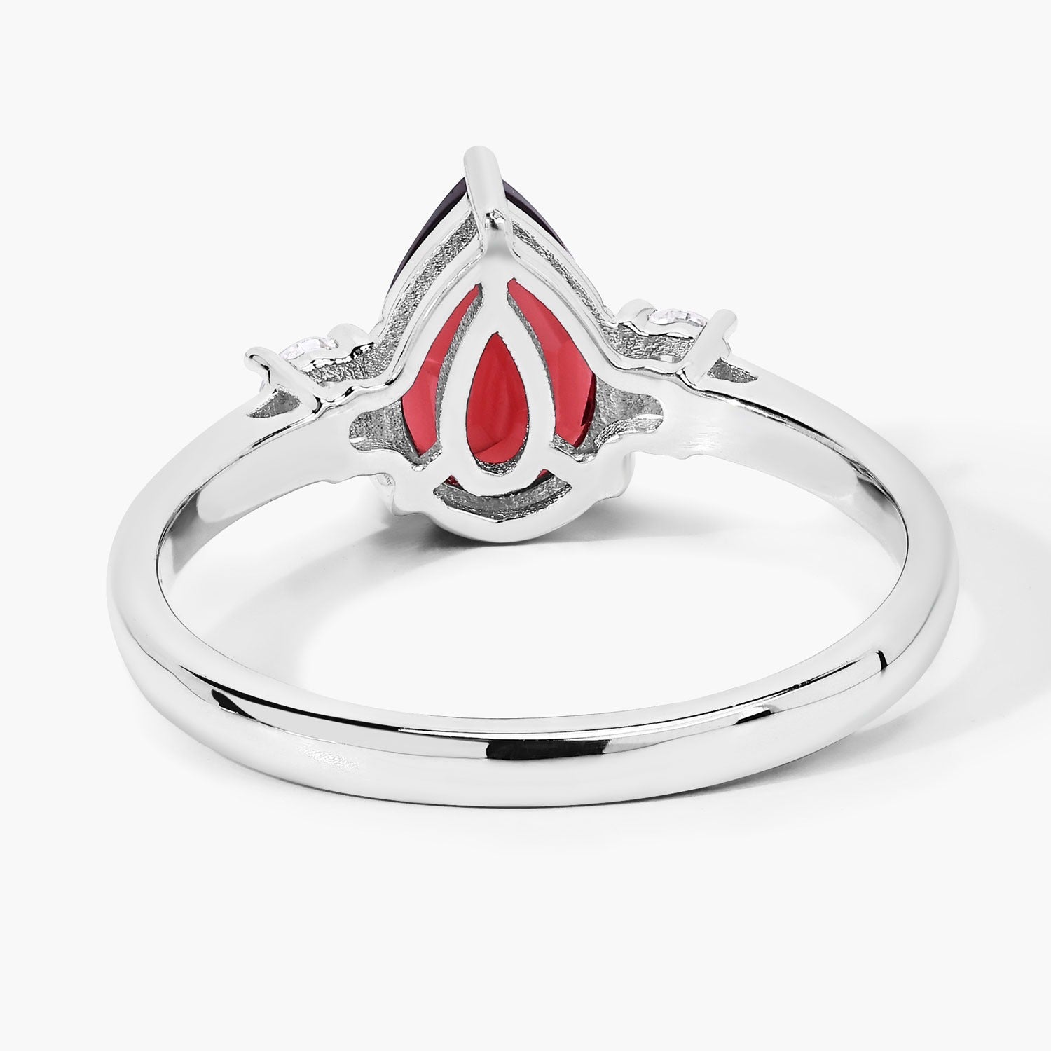 1.42 Ct Genuine Pear Shaped Mozambique Garnet and Lab Diamond Silver 3 Stone Ring Fine Color Jewels