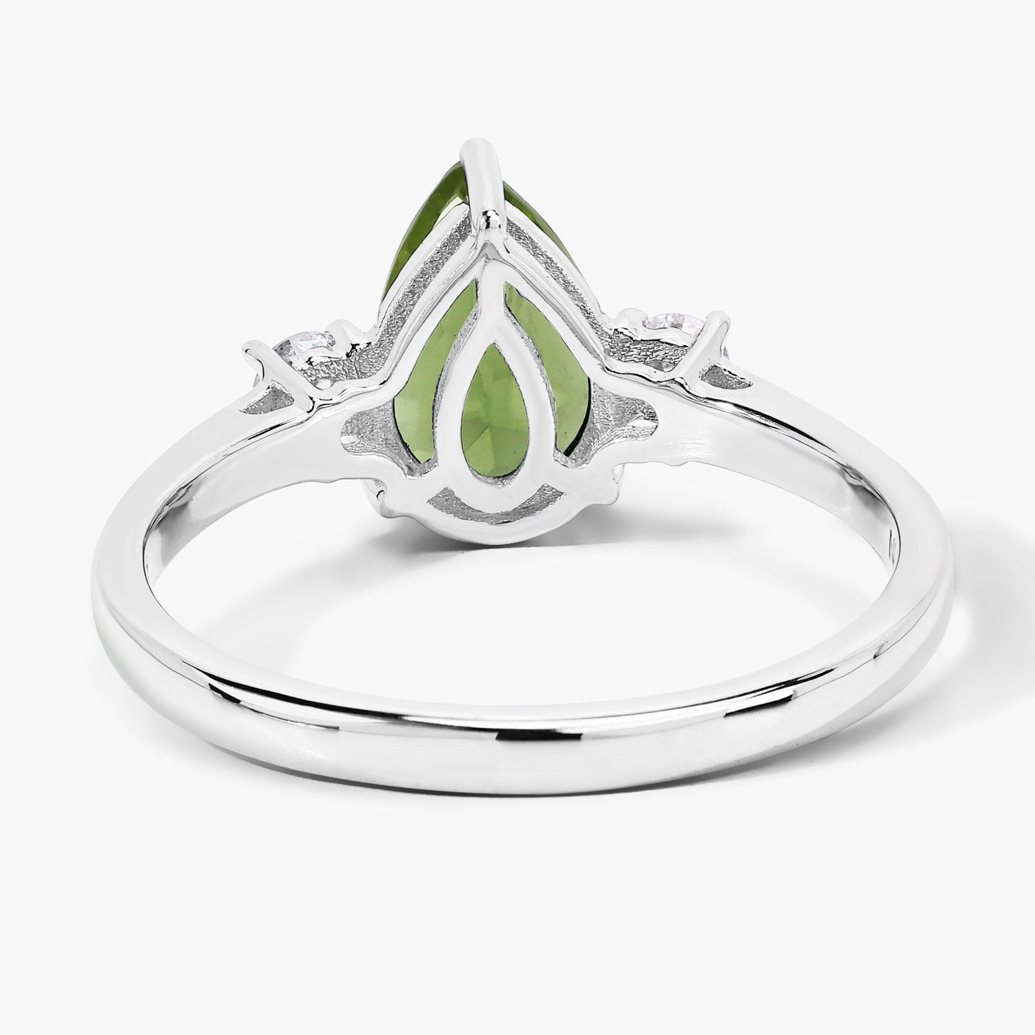 1.22 Ct Genuine Pear Shaped Green Peridot and Lab Diamond Silver 3 Stone Ring Fine Color Jewels