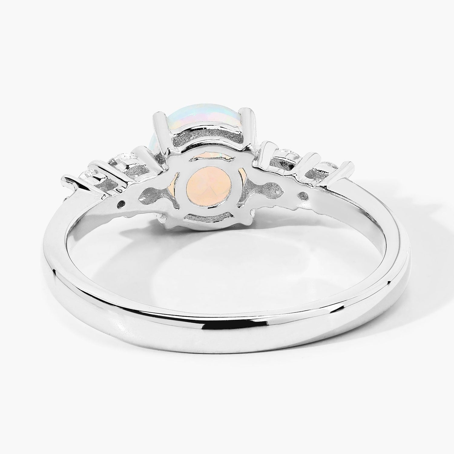 0.79 Ct Genuine Ethiopian Opal and Lab Diamond Silver 5 Stone Ring Fine Color Jewels