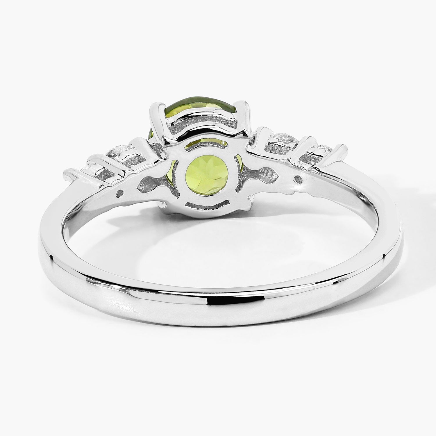 1.29 Ct Genuine Peridot and Lab Diamond Silver 5 Stone Ring Fine Color Jewels