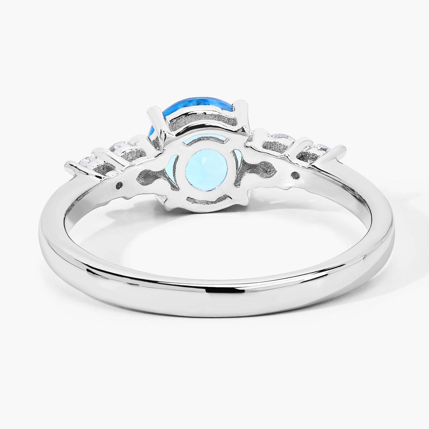 1.39 Ct Genuine Swiss Blue Topaz and Lab Diamond Silver 5 Stone Ring Fine Color Jewels