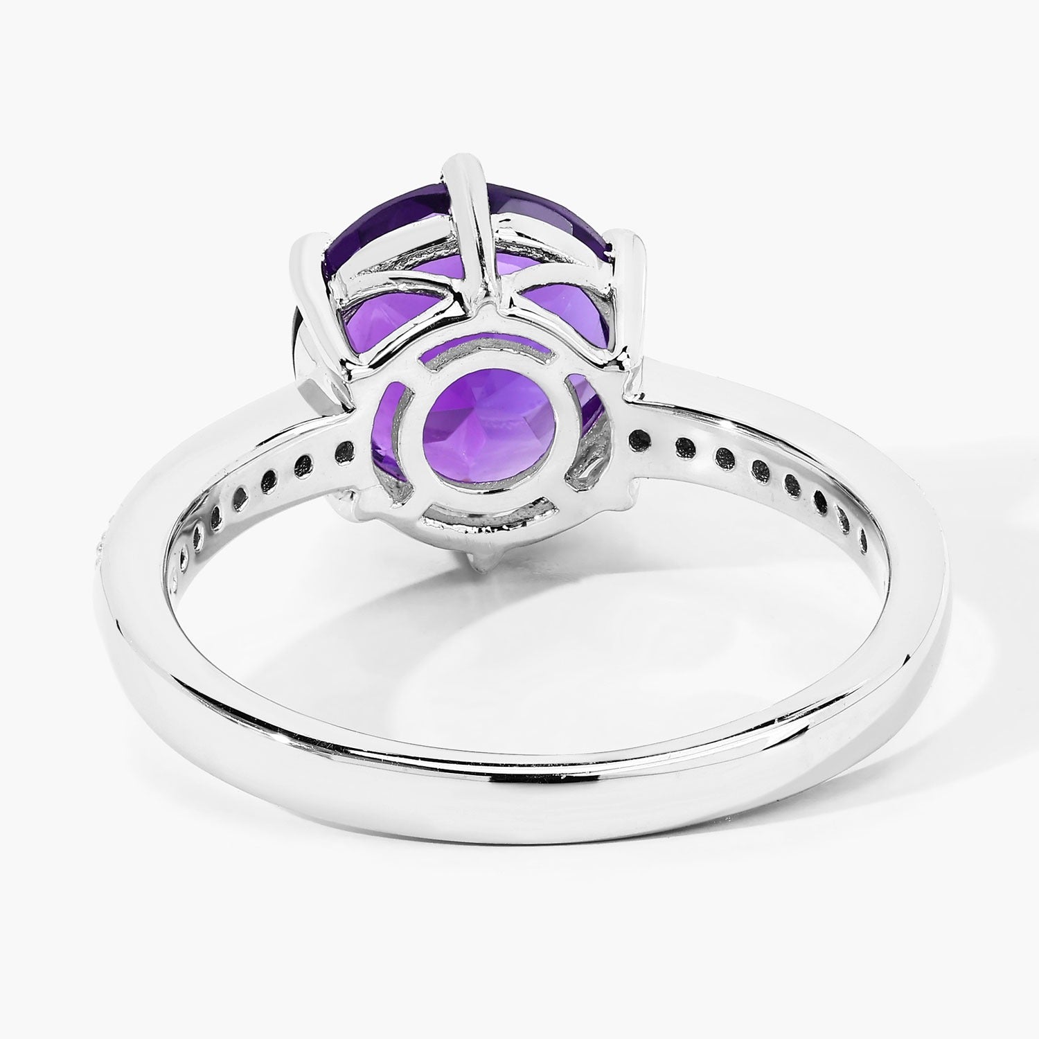 2.56 Ct Genuine Round Amethyst and Lab Grown Diamond Silver Bridge Ring