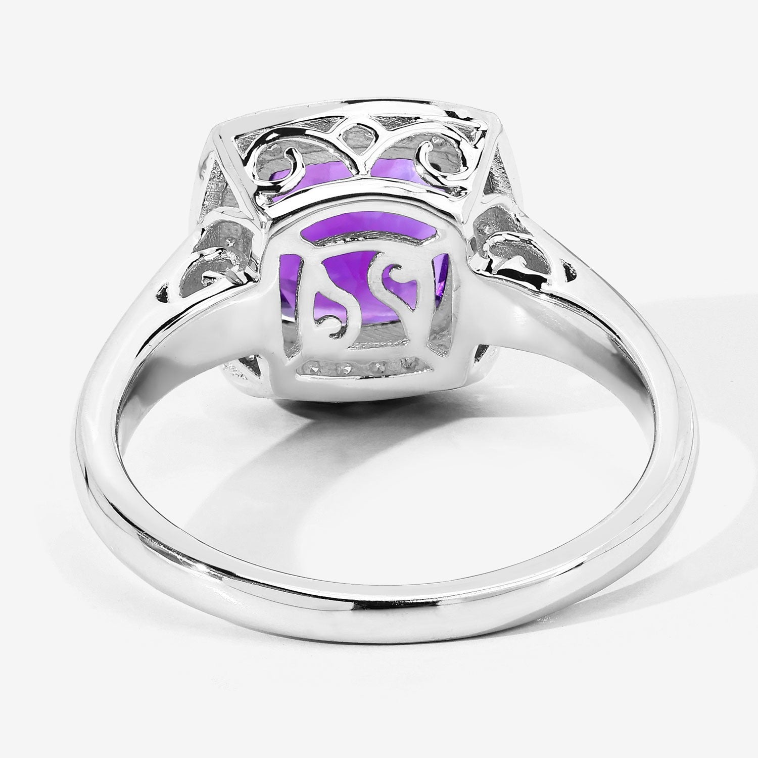 1.97 Ct Genuine Cushion Cut Amethyst and Lab Diamond Silver Halo Ring Fine Color Jewels