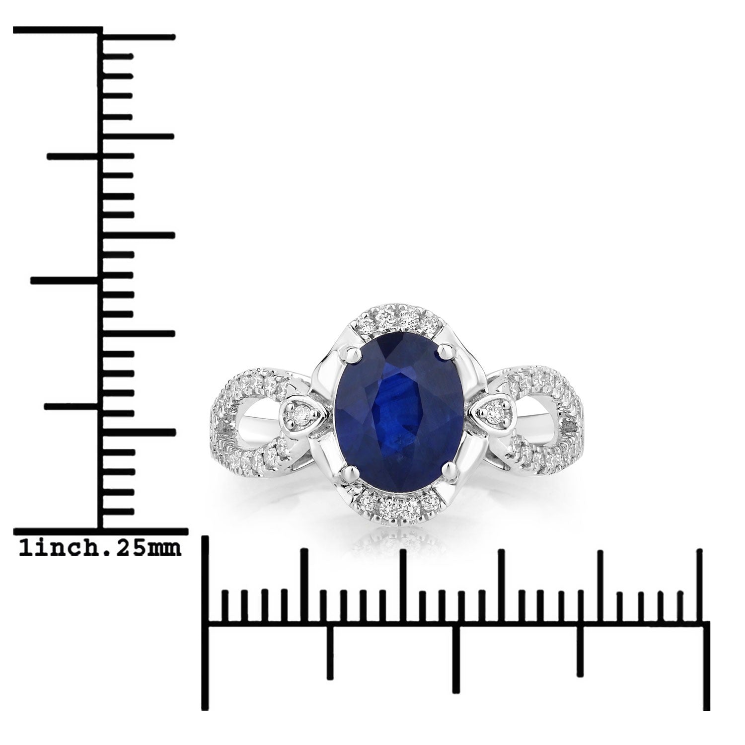2.33 Ct Oval Ceylon Blue Sapphire and White Diamond Prong 18K White Gold Pave Halo Crossover Ring