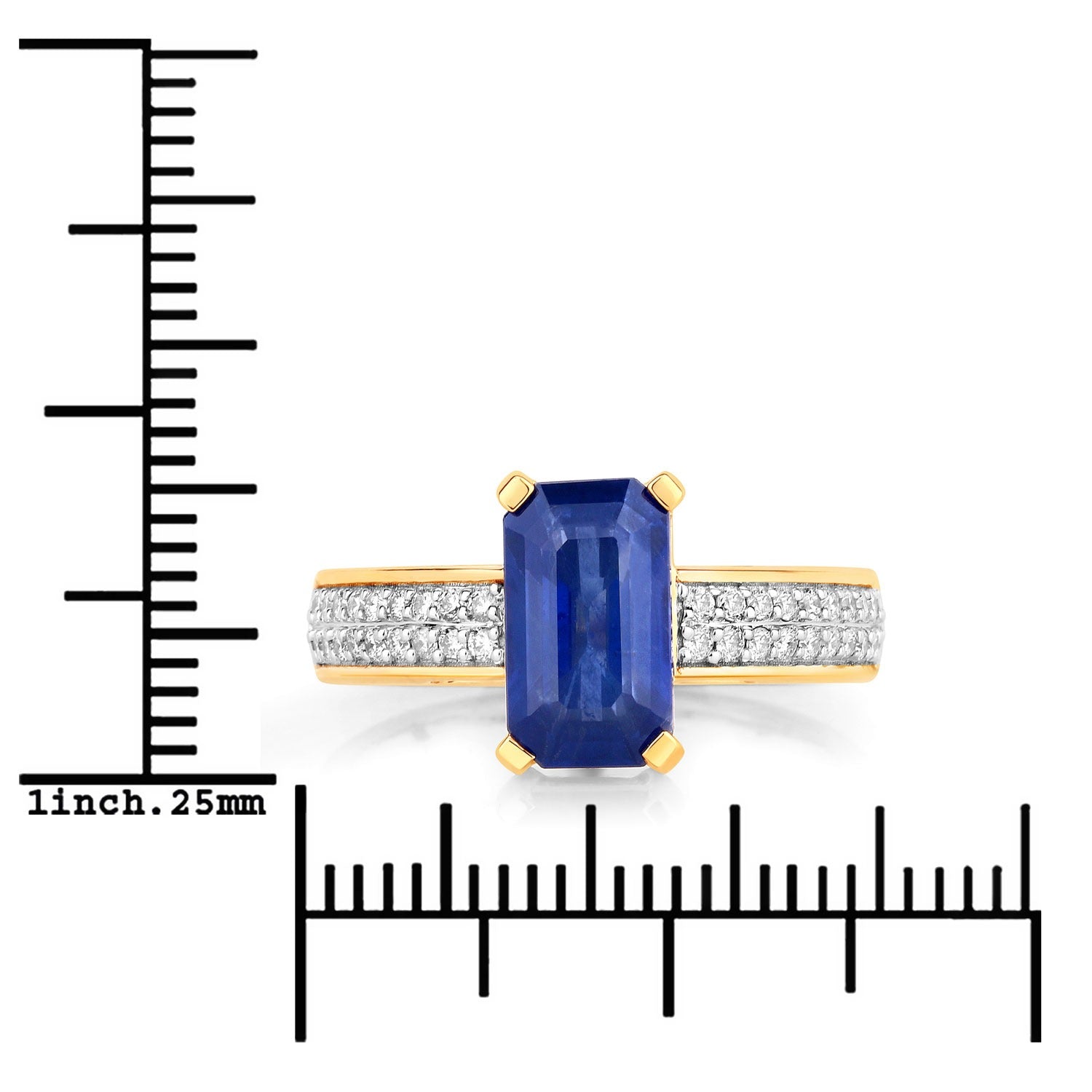 3.14 Ct Octagon Ceylon Blue Sapphire and White Diamond Prong 18K Yellow Gold Pave Bridge Ring