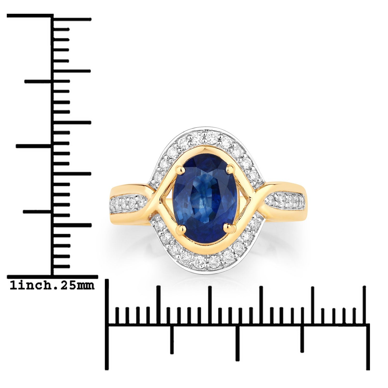 2.37 Ct Oval Ceylon Blue Sapphire and White Diamond Prong 18K Yellow Gold Pave Halo Statement Ring