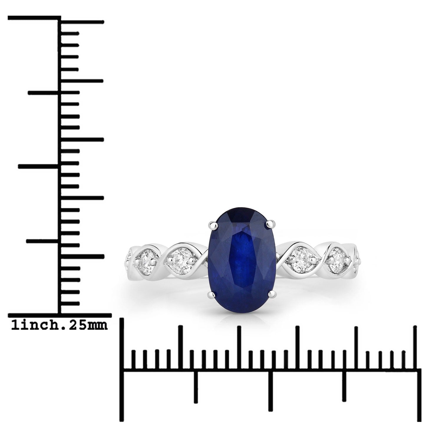 2.57 Ct Oval Ceylon Blue Sapphire and White Diamond Prong 18K White Gold Crossover Wedding Ring