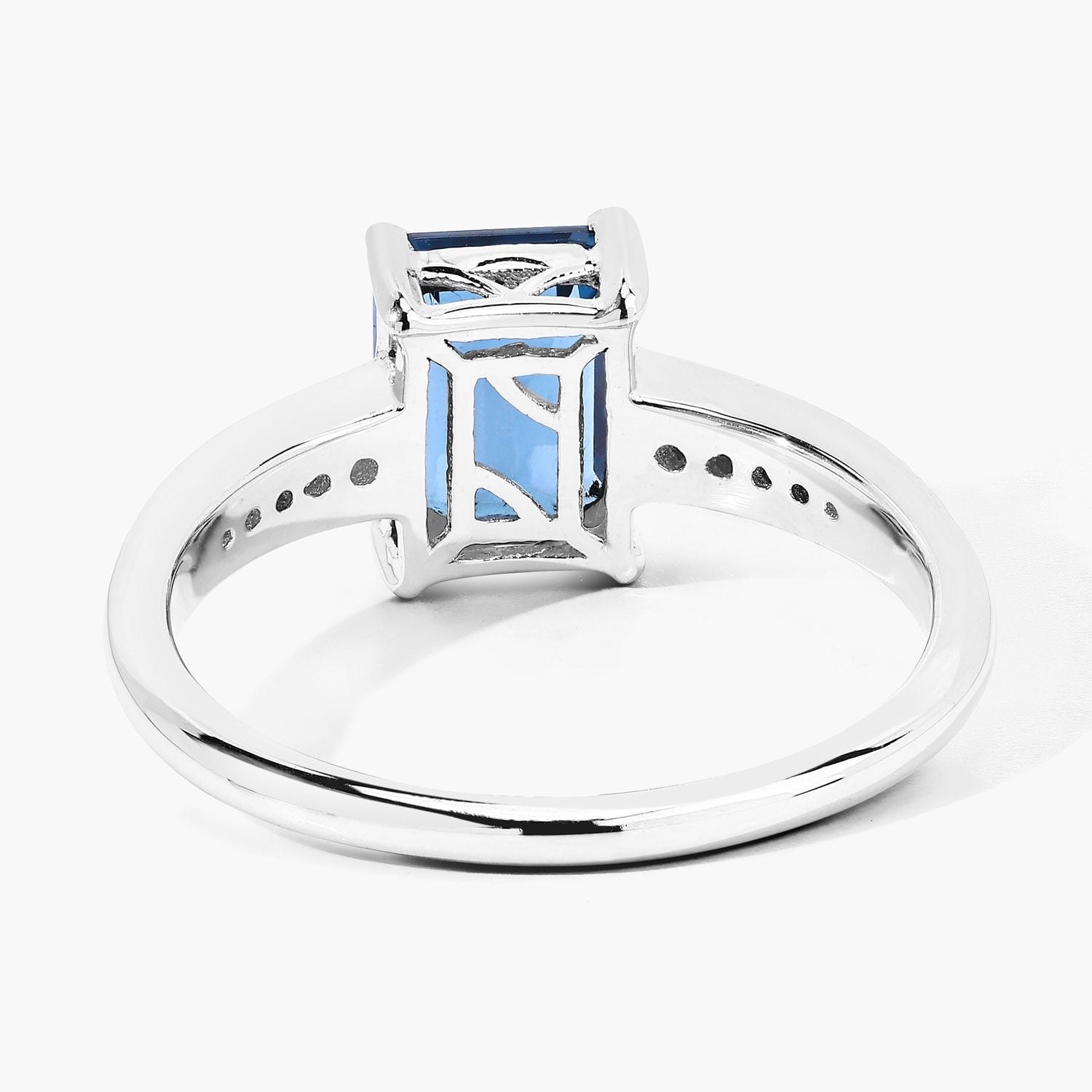 1.69 Ct Genuine London Blue Topaz and Lab Diamond Silver Octagon Bridge Ring Fine Color Jewels