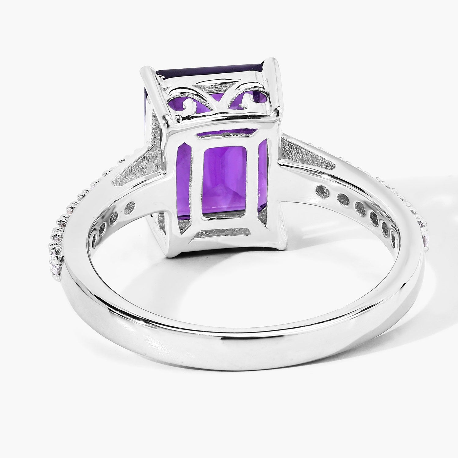 3.43 Ct Genuine Purple Amethyst and Lab Diamond Statement Pave Bridge Ring Fine Color Jewels