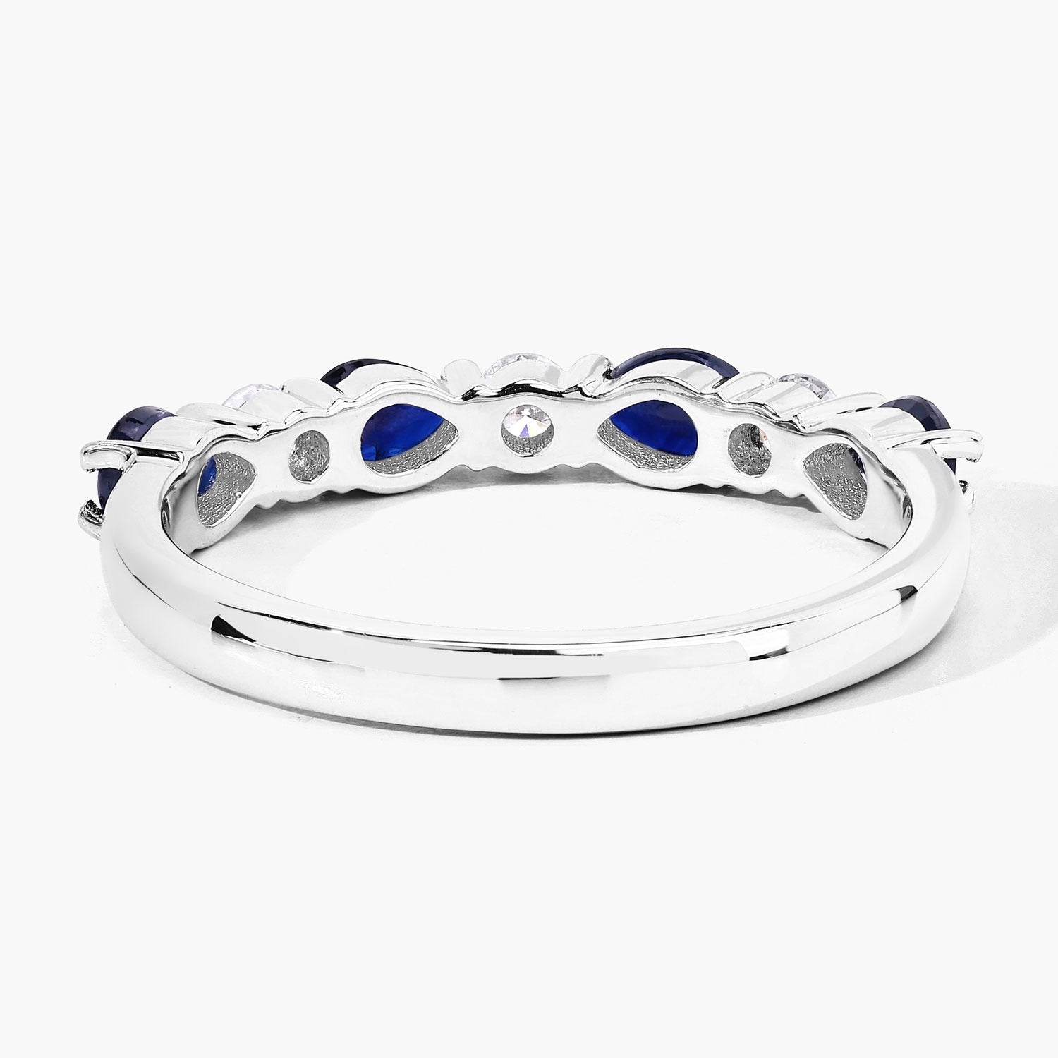 0.98 Ct Genuine Blue Sapphire and Lab Diamond Silver Eternity Ring Fine Color Jewels