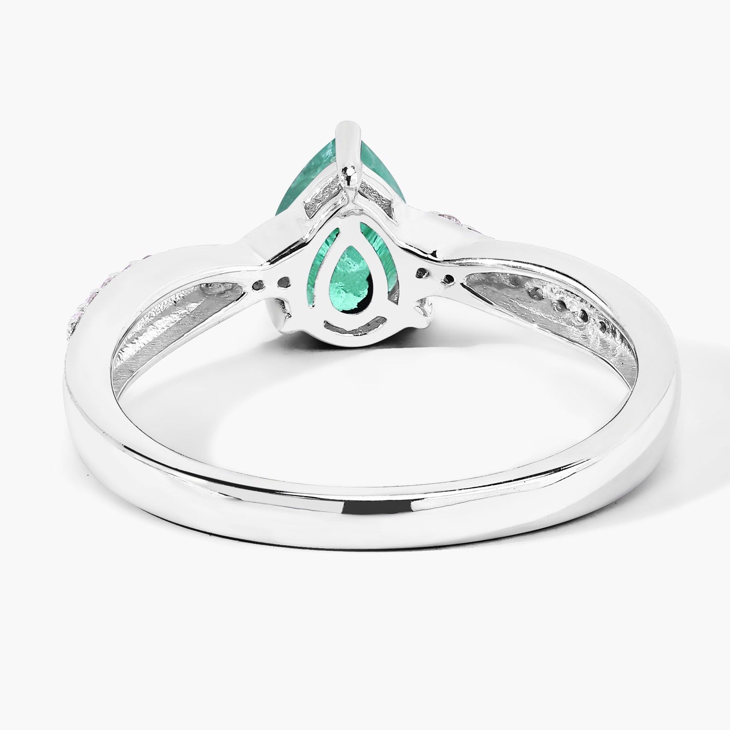 0.79 Ct Genuine Pear Zambian Emerald and Lab Diamond Silver Crossover Ring Fine Color Jewels